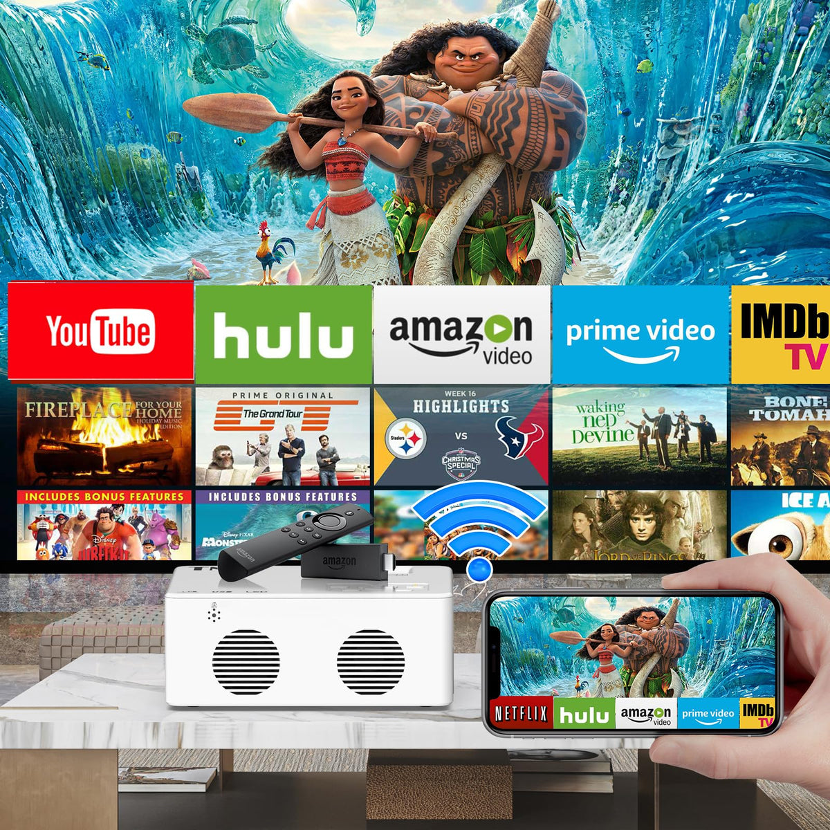 Mini Proyector Portátil TMY Beige Mejorado Full HD 1080P Compatible con Smartphone y TV Stick