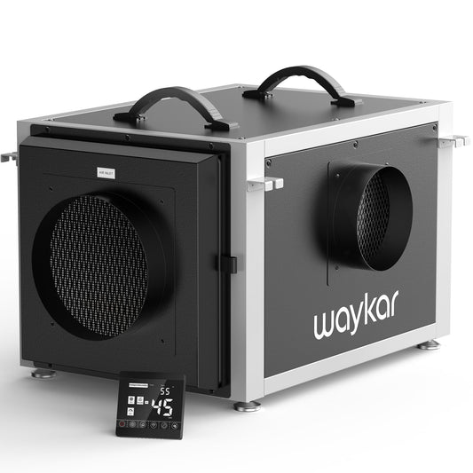 Deshumidificador Comercial Waykar 158 Pintas con Manguera de Drenaje y Doble Conducto para Toda la Casa y Sótanos