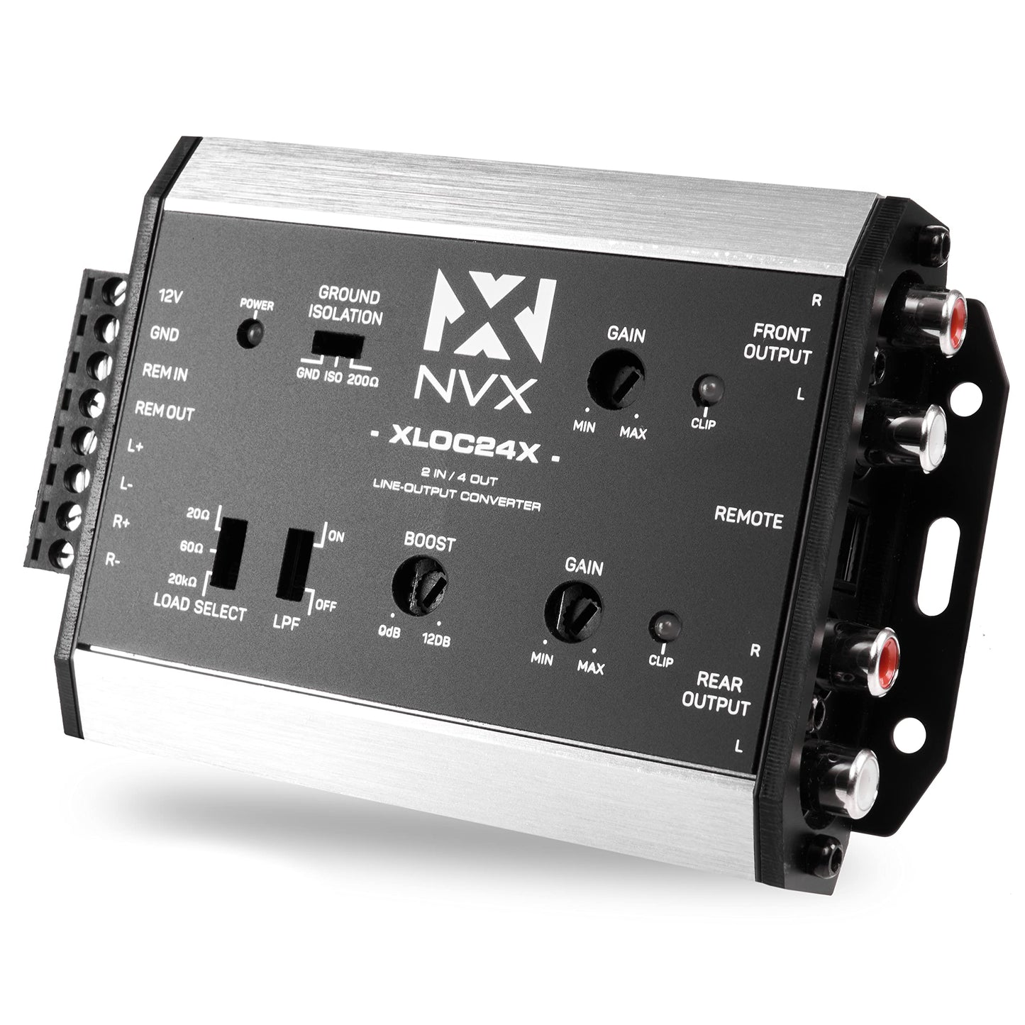 NVX XLOC24X Convertidor de salida de línea activa de alto voltaje con 2 entradas / 4 salidas con coincidencia de impedancia y control de nivel remoto