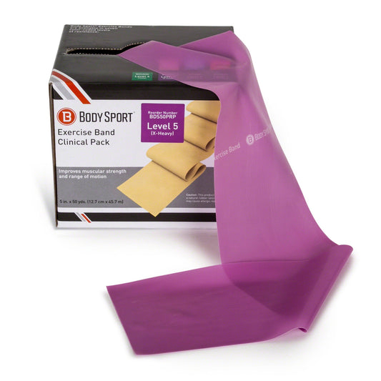 Body Sport Bandas de Ejercicio – Bandas de Resistencia en 50 yd. Rollos para Fitness, Estiramiento o Terapia física, Resistencia extrapesada, Púrpura