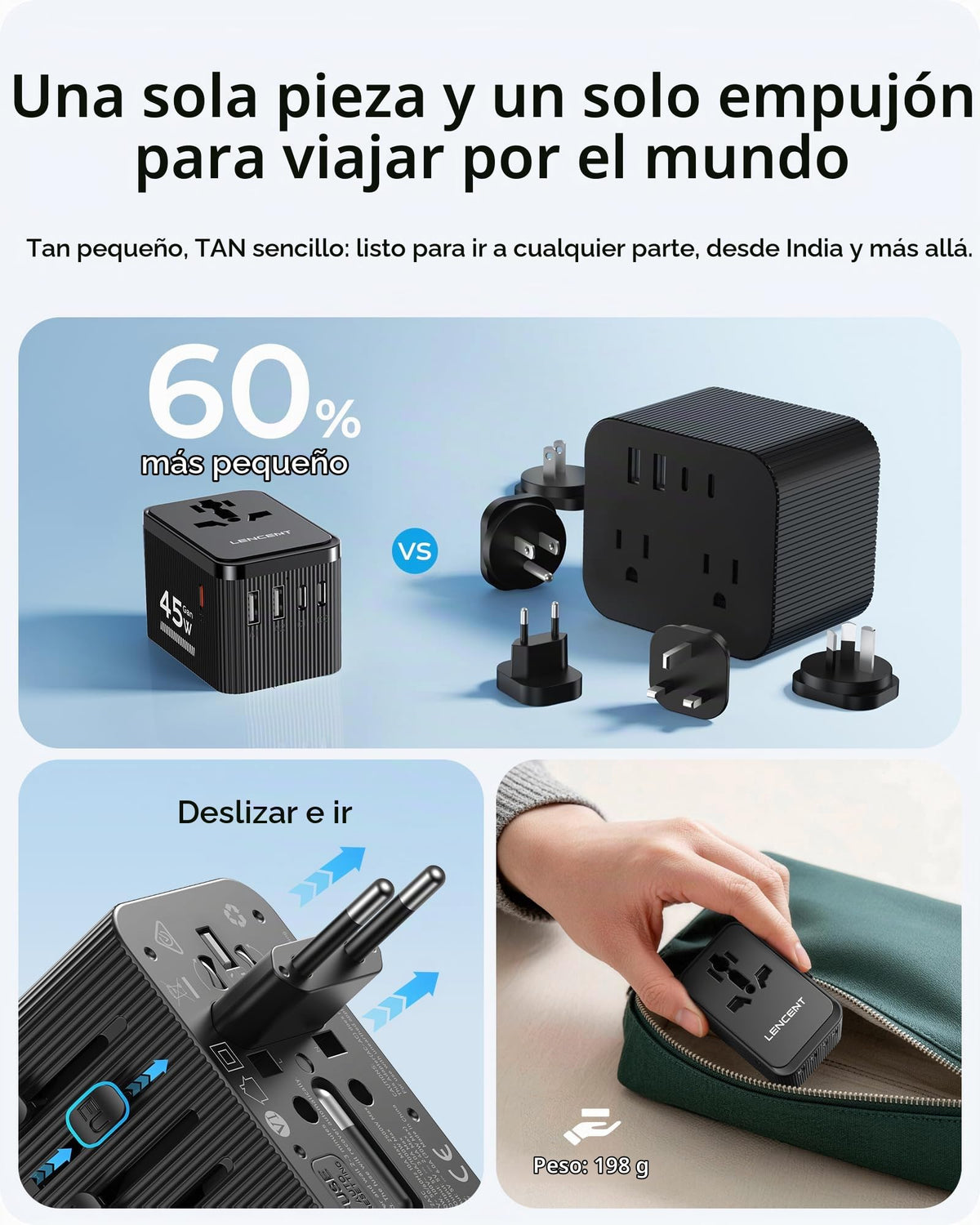 Kit de Adaptador Universal de Viaje LENCENT 45W Internacional