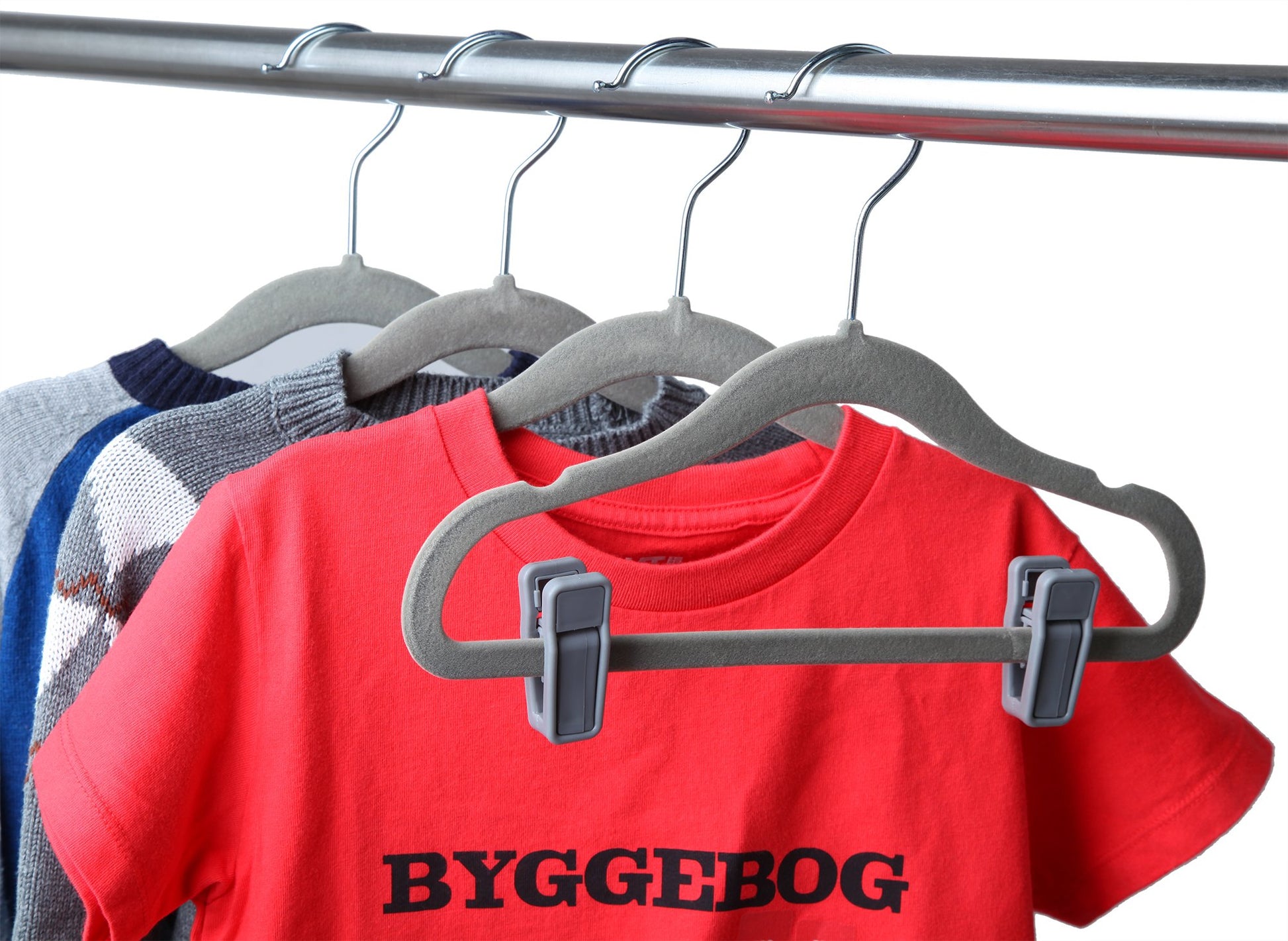 Finnhomy - Perchas antideslizantes para ropa para bebés y niños, paquete de 30 ganchos de terciopelo con 10 clips para dedos, color gris