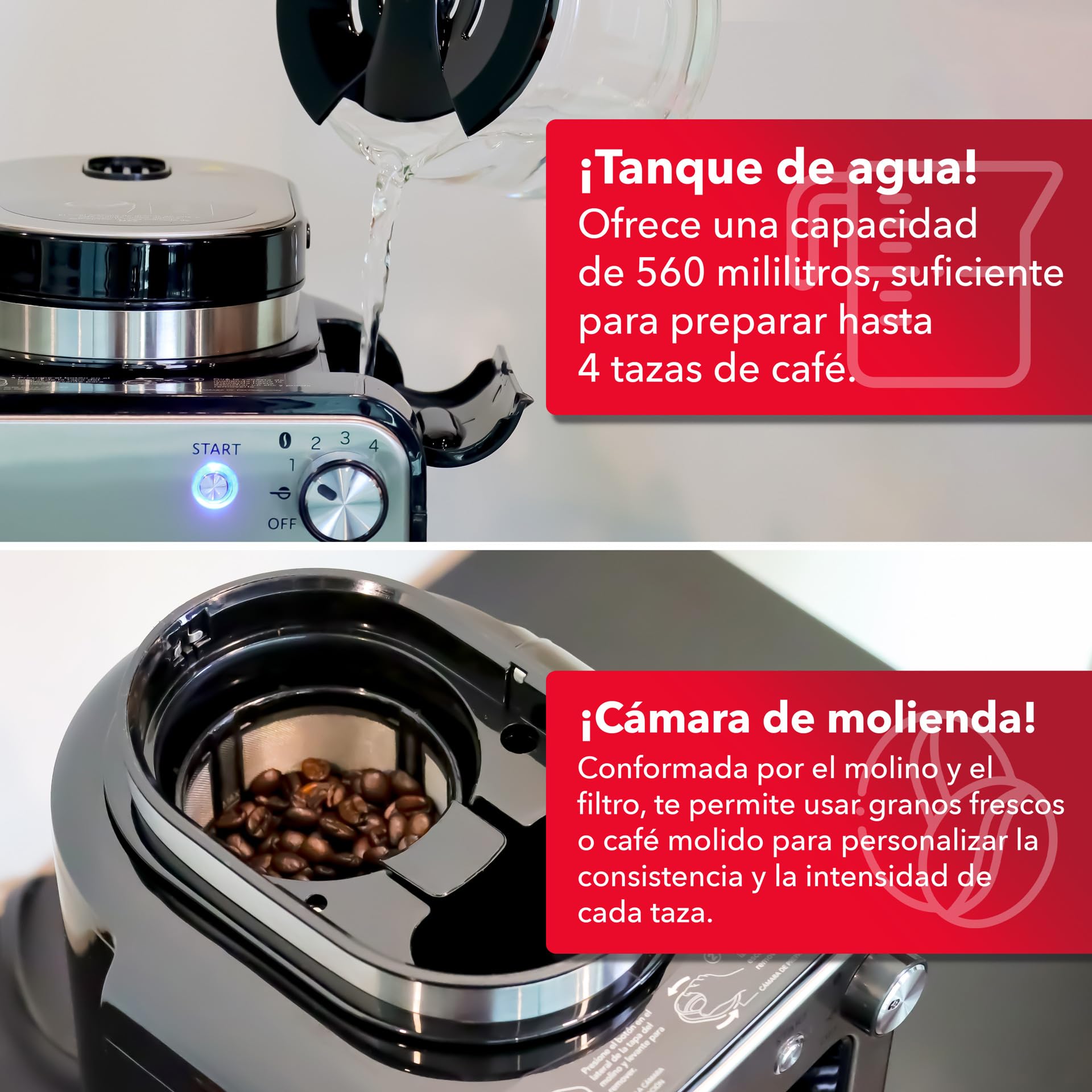 Cafetera RCA Inoxidable con Molino Integrado y Sistema Antigoteo Automática para 4 Tazas