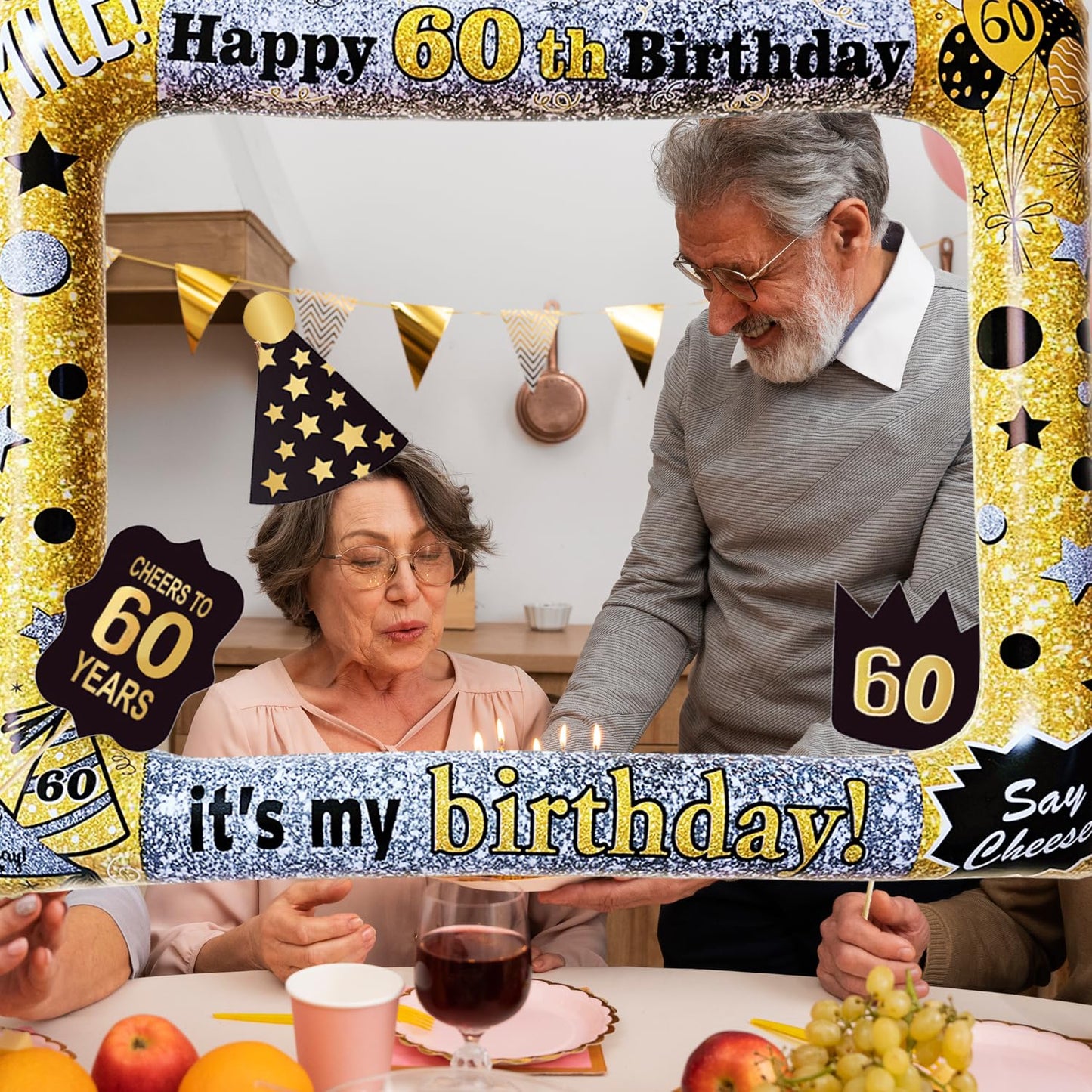 Juego de Cabina de Fotos Inflable DaPai Negro para 60 Cumpleaños