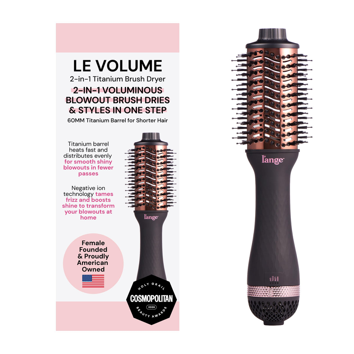 Cepillo Secador de Titanio L'ANGE HAIR Negro 2 en 1 para Cabello Suave y sin Frizz