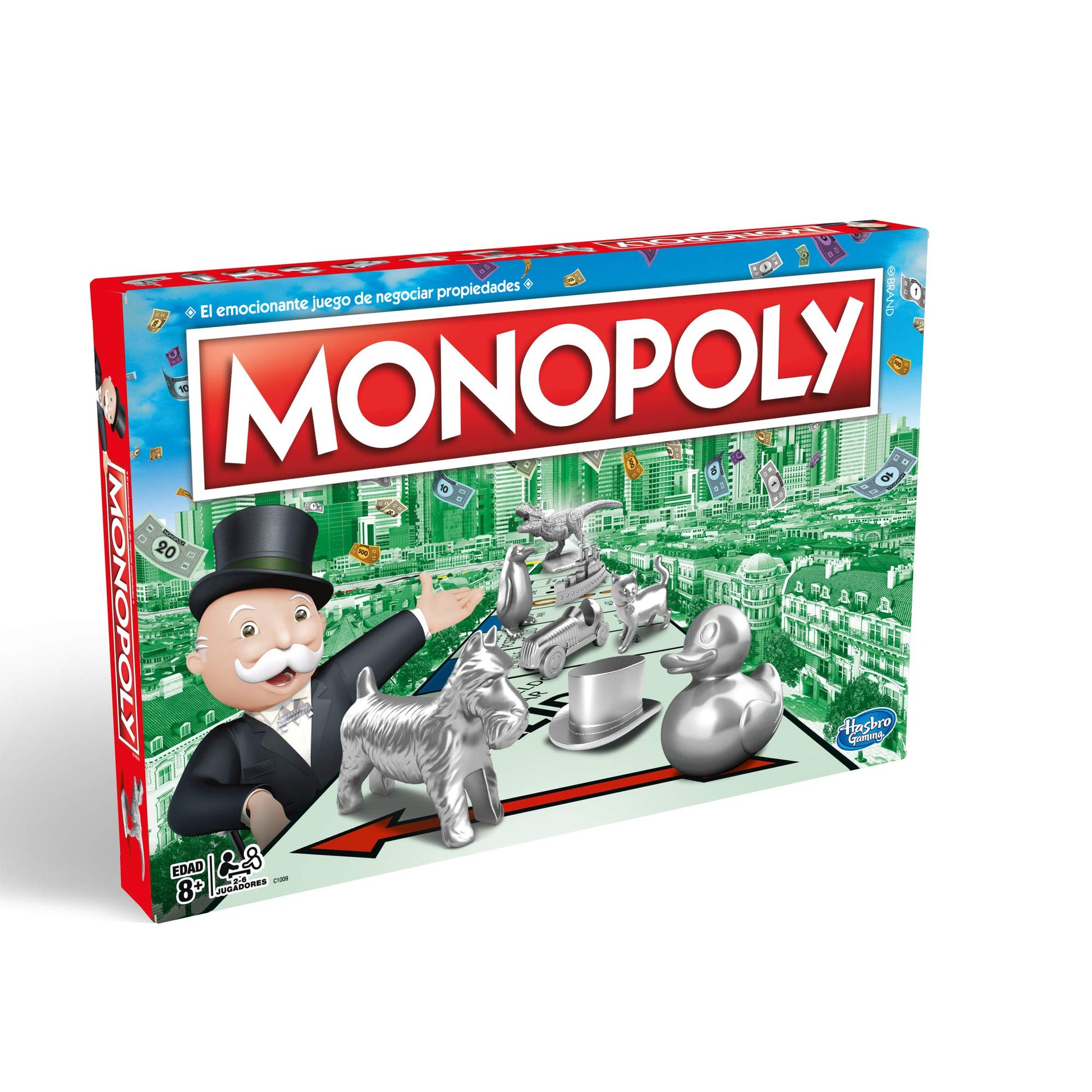 Hasbro Monopoly Clásico Juego de Mesa de Negociar Propiedades, Ideal para Adultos, niños y niñas a Partir de los 8 años, para Jugar en Familia o con Amigos, de 2 a 6 Jugadores.