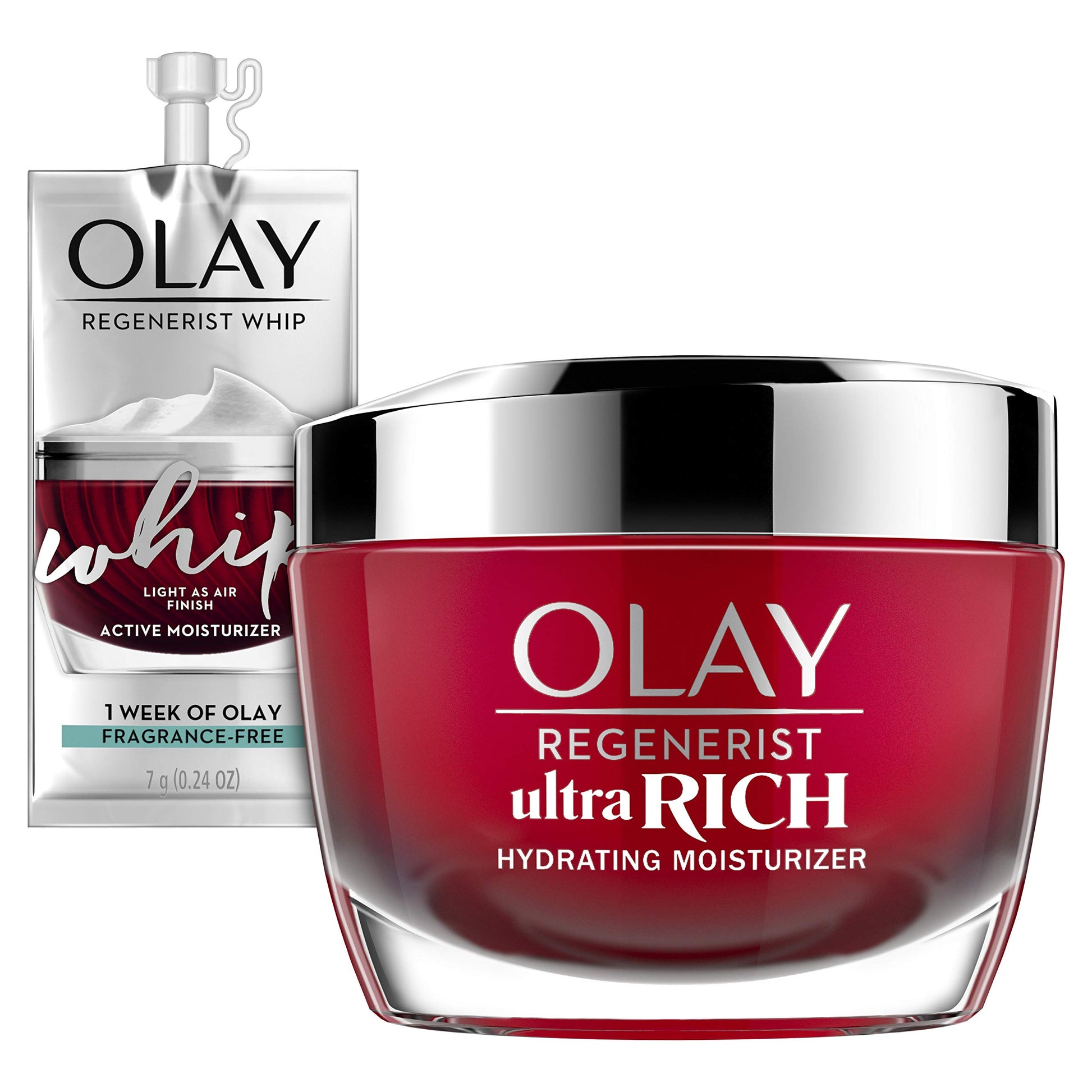 Olay Regenerist Ultra Rich Face Moisturizer with Vitamin B3+, Amino Peptide & Shea Butter, 1.7 Oz + Whip Face Moisturizer Travel/Trial Size Gift Set