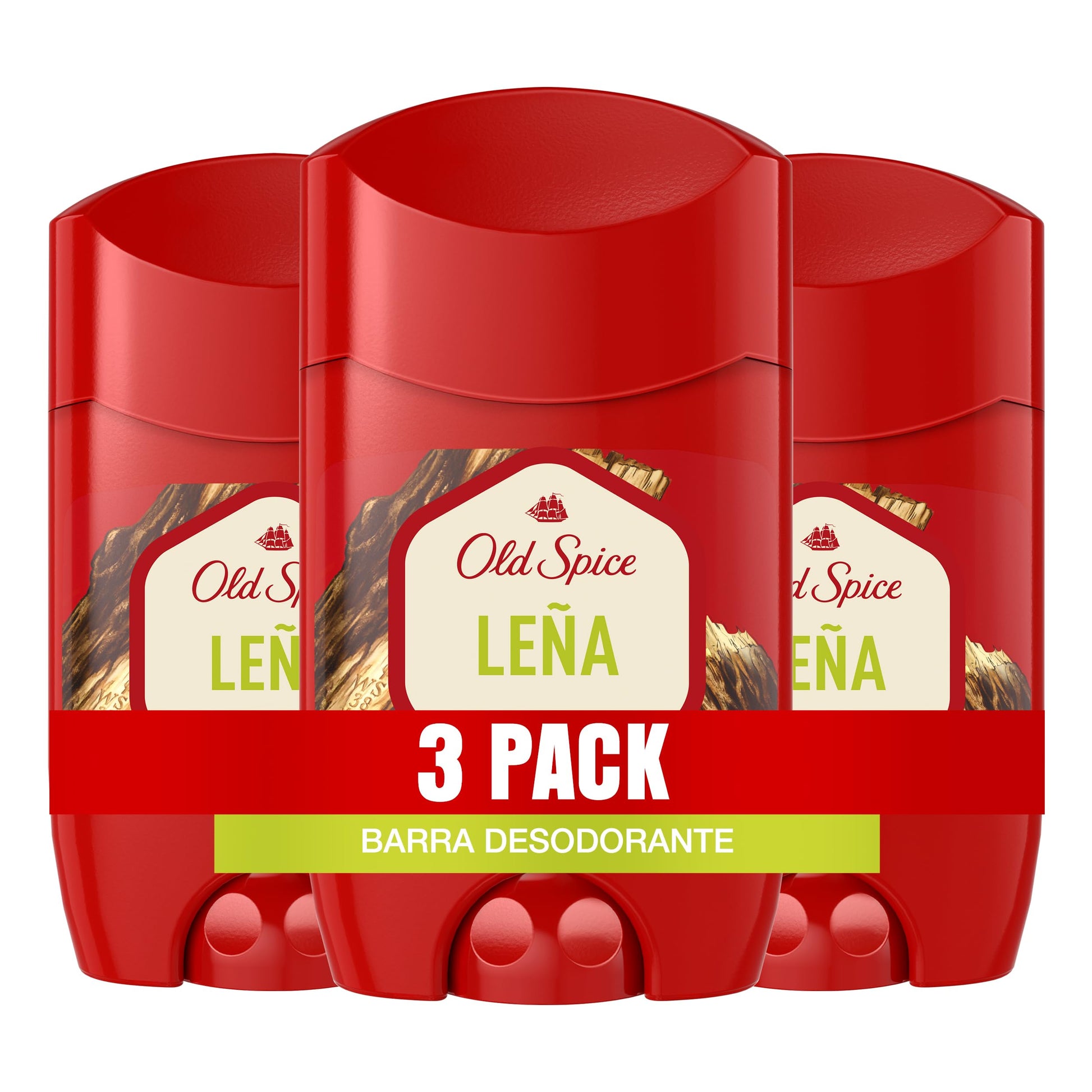 OLD SPICE, Pack de 3, Desodorante en Barra, Leña, Aroma a Leña Fresca, Adiós Mal Olor, Cuidado para Hombre, 50 g c/u