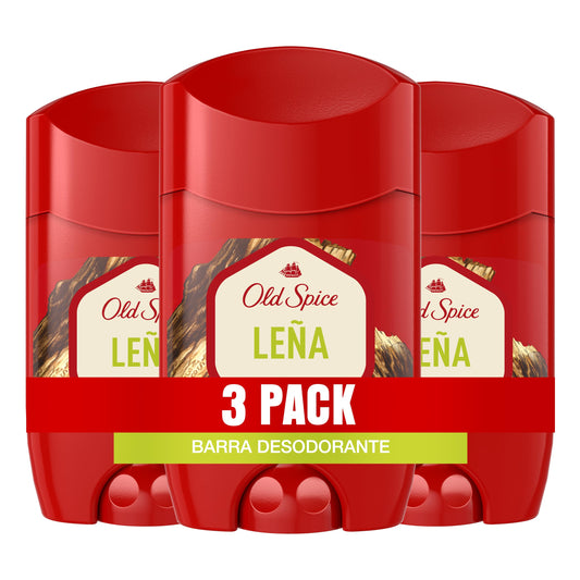 OLD SPICE, Pack de 3, Desodorante en Barra, Leña, Aroma a Leña Fresca, Adiós Mal Olor, Cuidado para Hombre, 50 g c/u