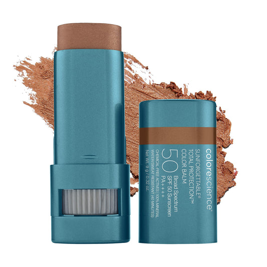 Colorescience. Sunforgettable Total Protection Color Balm SPF 50 /PA++++, UVA/UVB, Bálsamo con color para mejillas labios y párpados, antioxidante, hidratante, 9gr - Tono - Bronze