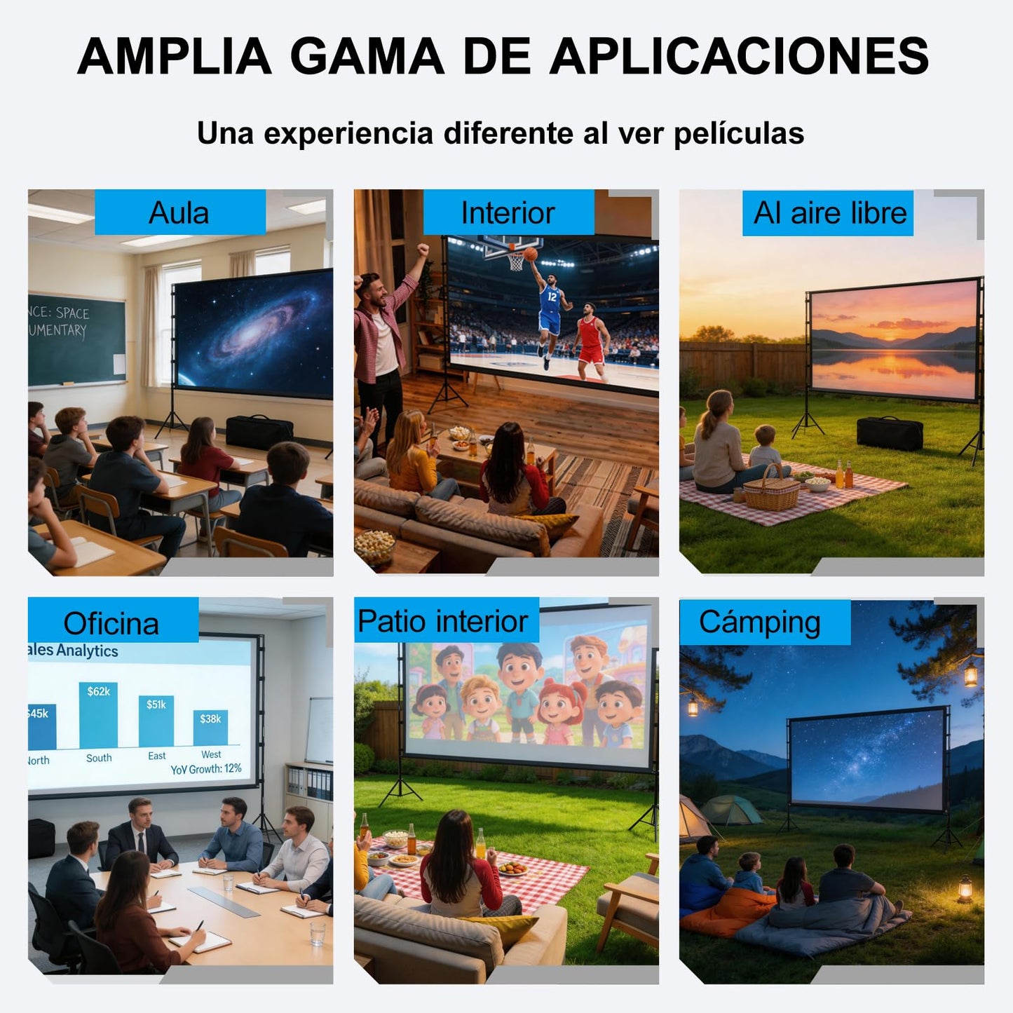 ZVXCABV Pantalla de Proyector Portátil de 100 Pulgadas, Pantalla de proyección con Soporte, 16：9, 4K HD Resistente a Las Arrugas Pantalla, Sistemas para Exteriores, Interiores y Cine en casa