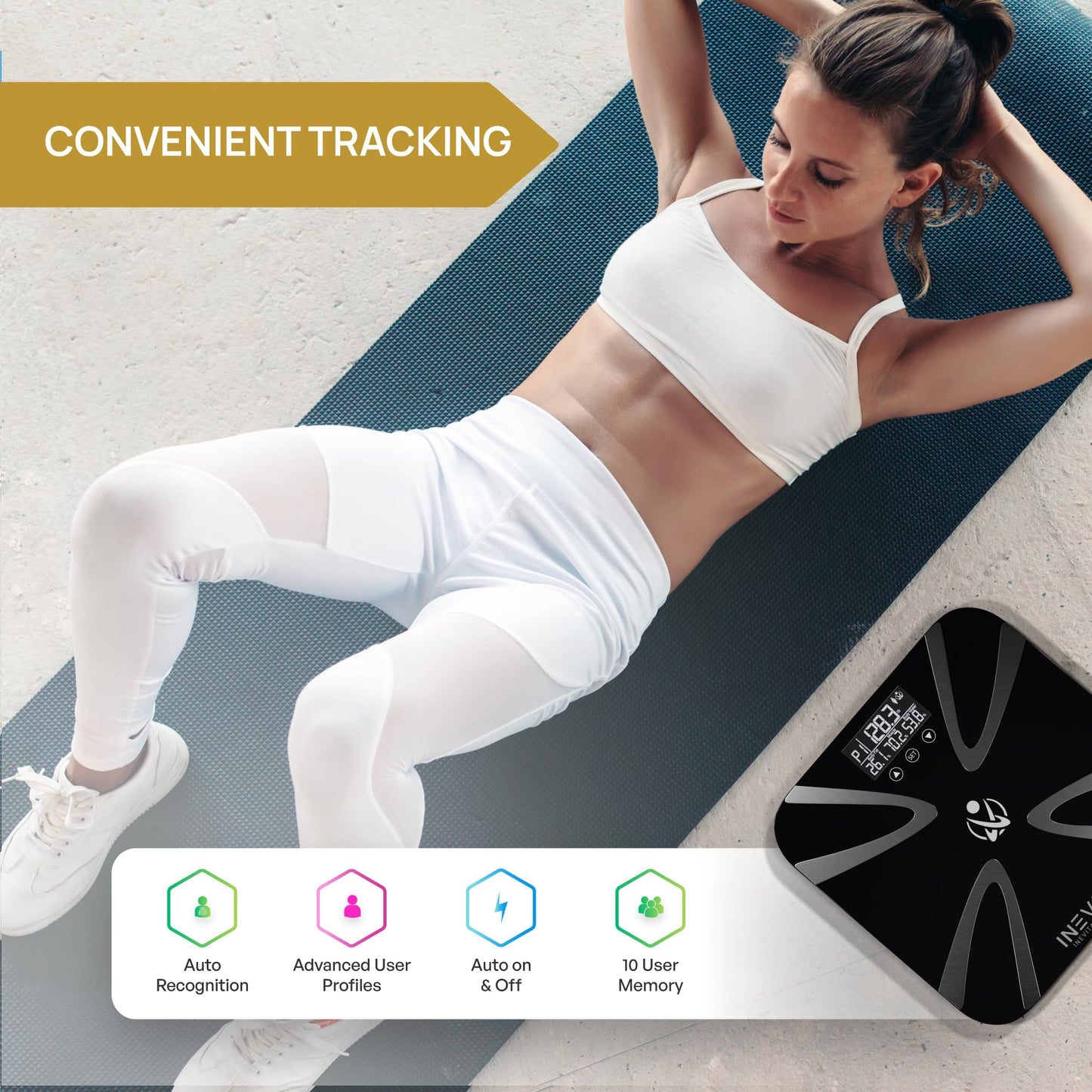 INEVIFIT Body-Analyzer Scale, Highly Accurate Digital Bathroom Body Composition Analyzer, Measures Weight, Body Fat, Water, Muscle, BMI, Visceral Levels & Bone Mass for 10 Users. 5-Year Warranty