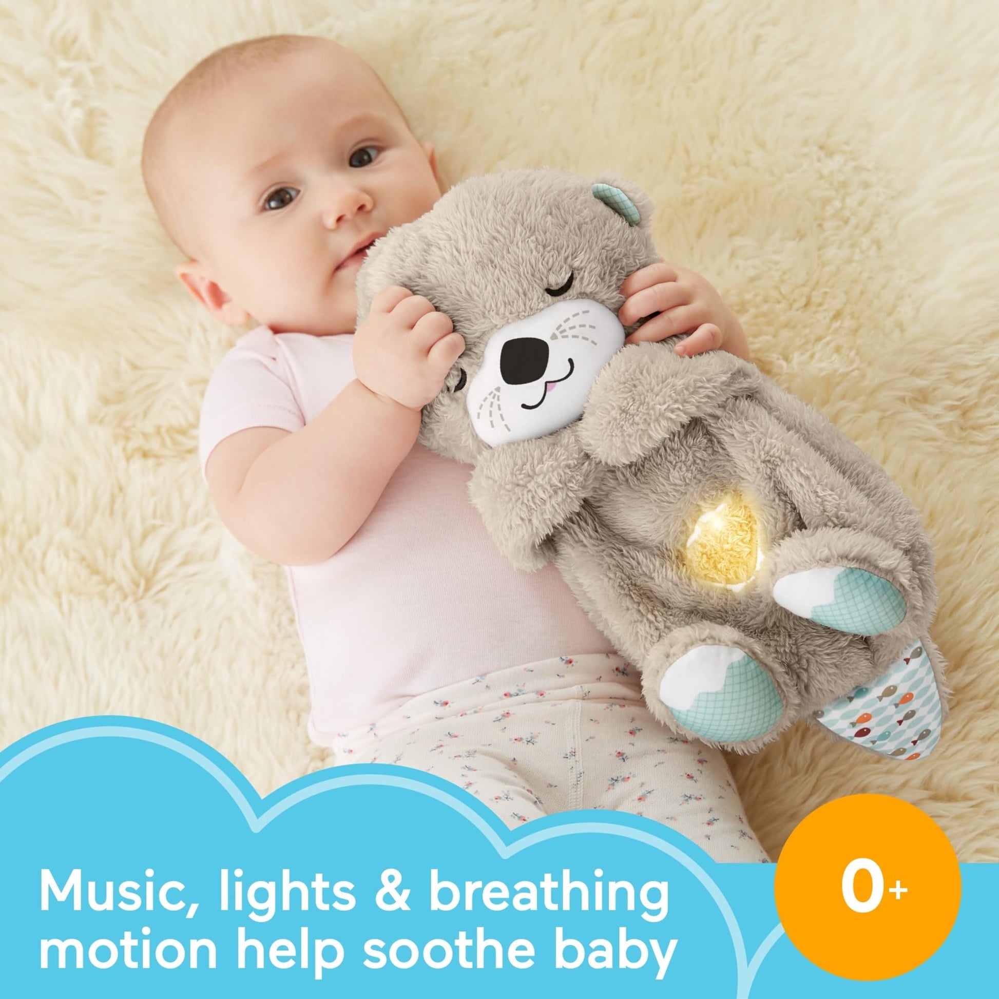 Fisher-Price Sound Machine Soothe 'n Snuggle - Juguete portátil de peluche para bebé con detalles sensoriales, luces musicales y movimiento de respiración rítmica