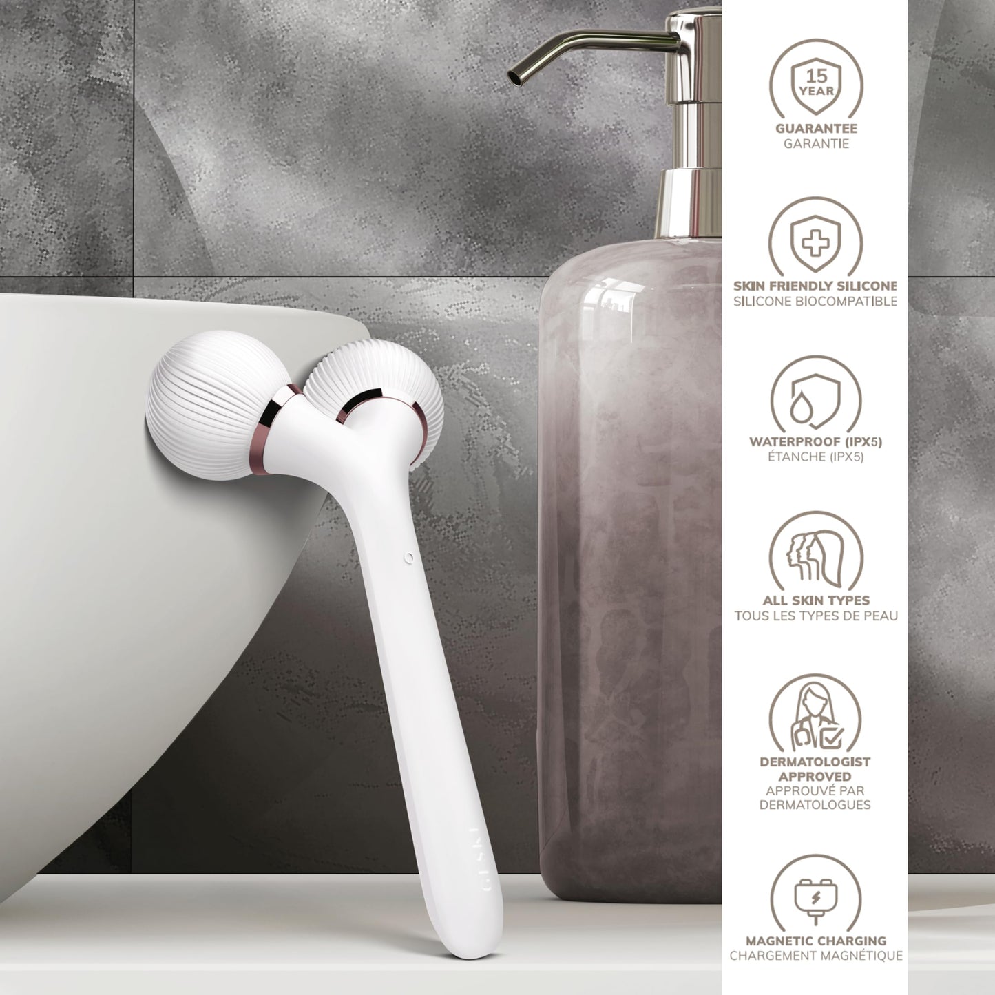 GESKE | Rodillo facial y corporal sónico SmartAppGuided™ | 4 en 1 | rodillo derma | Dispositivo para rostro y cuerpo | rodillo derma | Rodillo facial profesional | Reafirma y define cuerpo y rostro