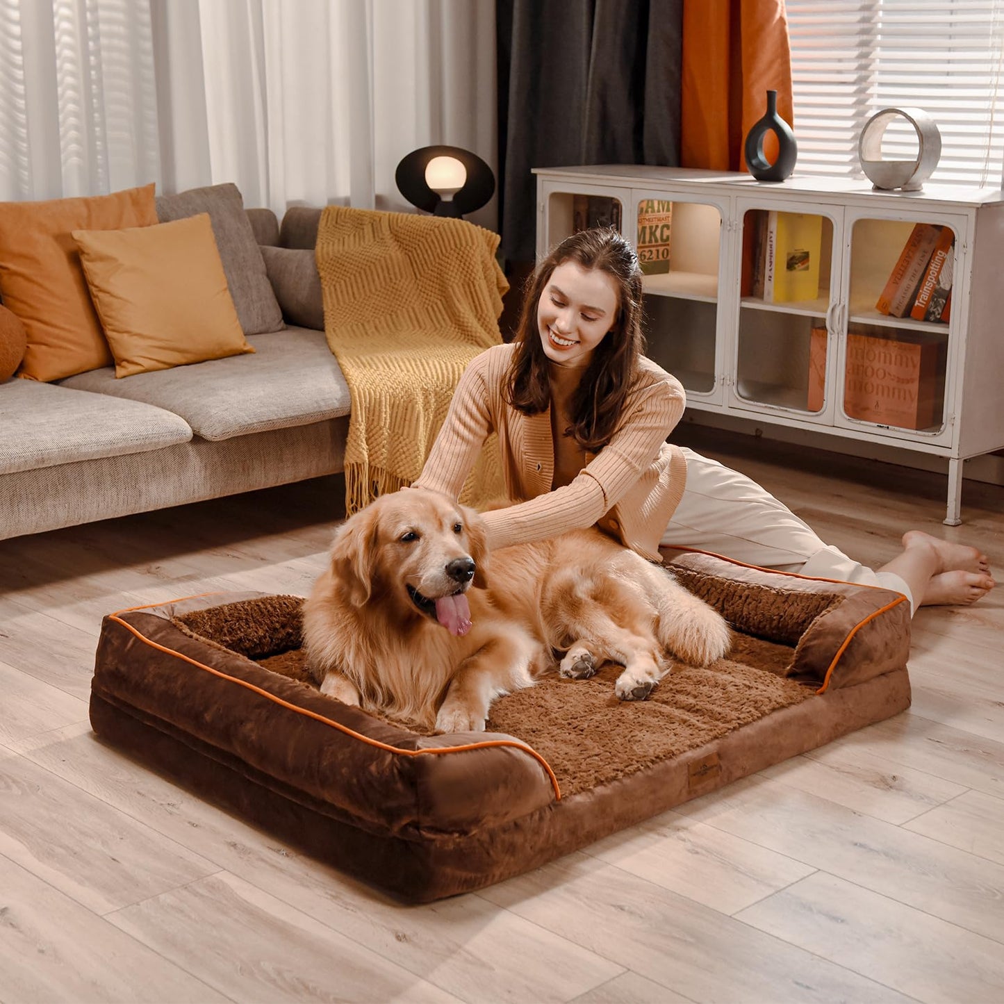 Comfort Expression - Camas grandes para perros impermeables de espuma ortopédica para perros, cómoda cama para mascotas con funda extraíble lavable y parte inferior antideslizante (L, café chocolate)