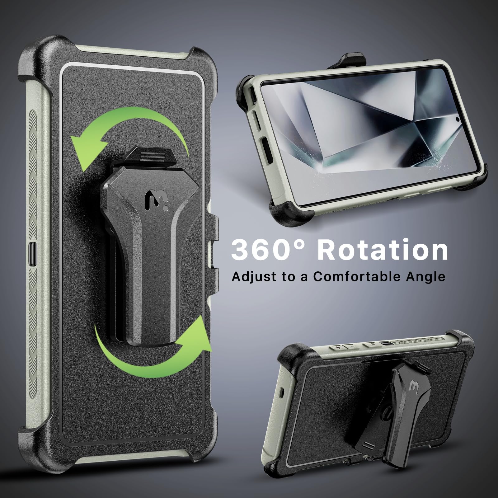 M MYBAT PRO Maverick Series - Funda para Samsung Galaxy S25 Ultra con funda para clip para cinturón, 6.9 pulgadas, resistente grado militar con soporte giratorio de 360° (sin protector de