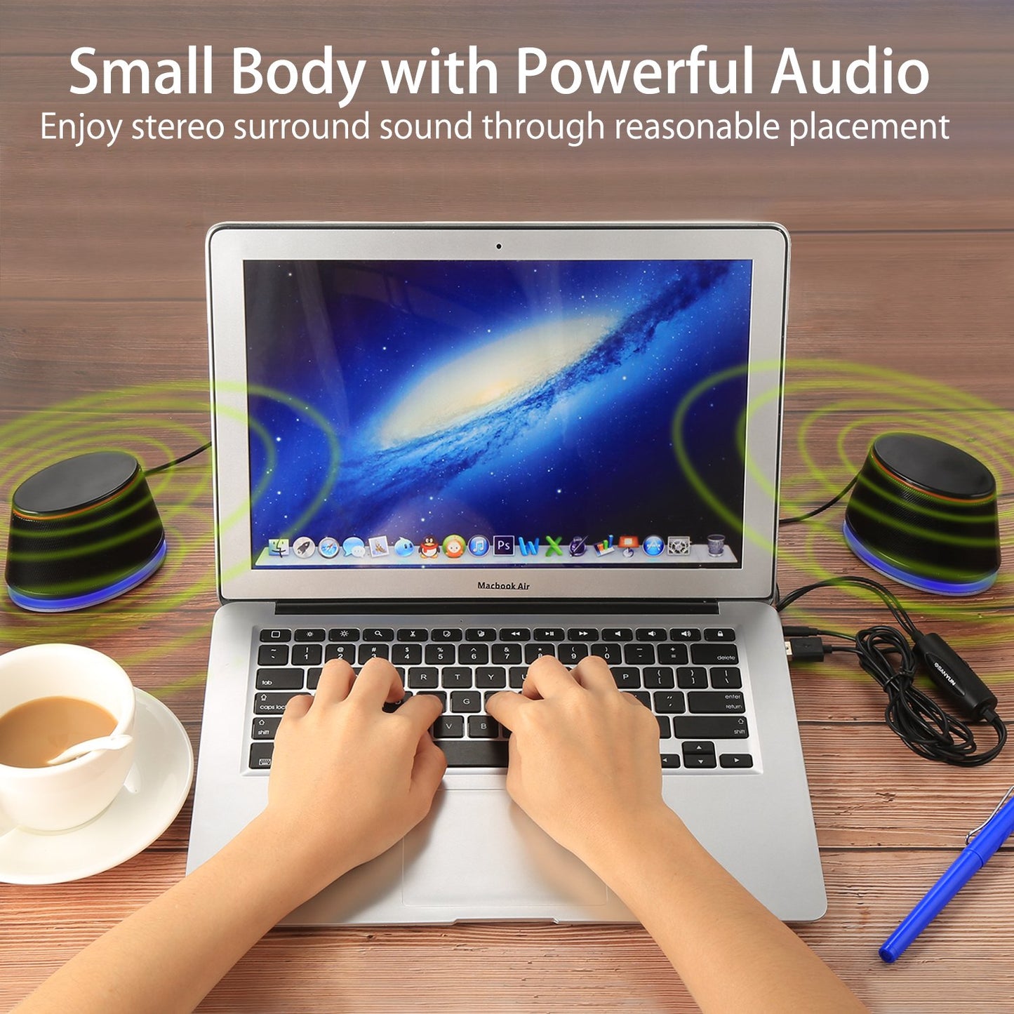Sanyun SW102, Altavoz del Ordenador, 5WX2 estéreo, Fuente de alimentación USB 2.0, Interfaz de Audio de 3.5 mm, Altavoz Multimedia, Altavoz de Escritorio para Ordenador portátil, Negro