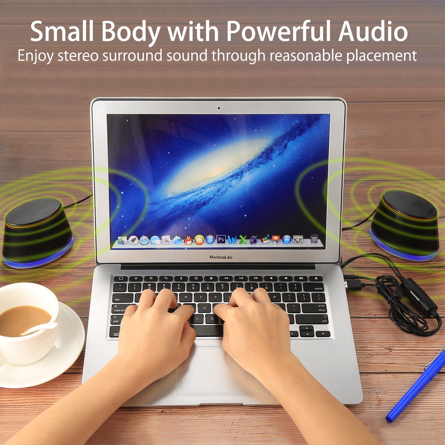 Sanyun SW102, Altavoz del Ordenador, 5WX2 estéreo, Fuente de alimentación USB 2.0, Interfaz de Audio de 3.5 mm, Altavoz Multimedia, Altavoz de Escritorio para Ordenador portátil, Negro