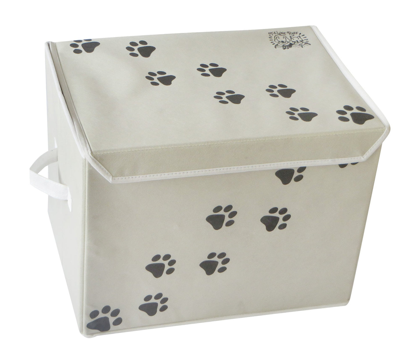 Feline Ruff Large Dog Toys Storage Box. 16" x 12" Inch Pet Toy Storage Basket with Lid. Perfect Collapsible Canvas Bin for Cat Toys and Accessories Too! (Tan)