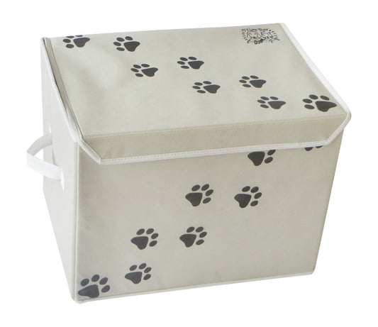 Feline Ruff Large Dog Toys Storage Box. 16" x 12" Inch Pet Toy Storage Basket with Lid. Perfect Collapsible Canvas Bin for Cat Toys and Accessories Too! (Tan)