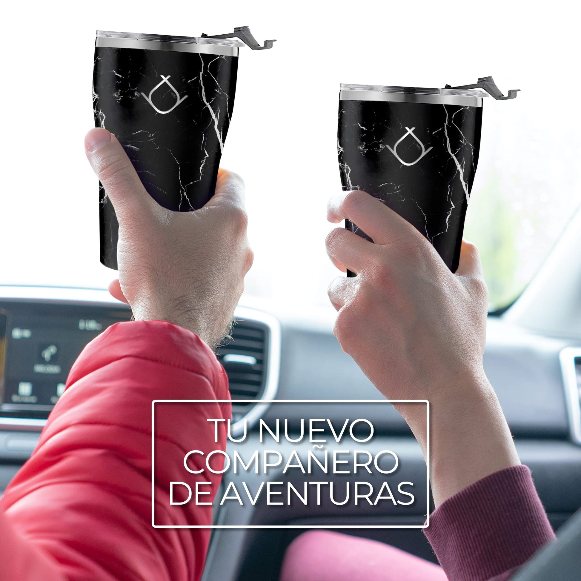 Hidranur Termo de Acero Inoxidable Doble Aislamiento Térmico, 12 Oz (354.882 ml), Termo para Café, Tapa Hermética Antifugas, Popote Incluido (Negro Mármol, 12 Oz (354.882 ml))