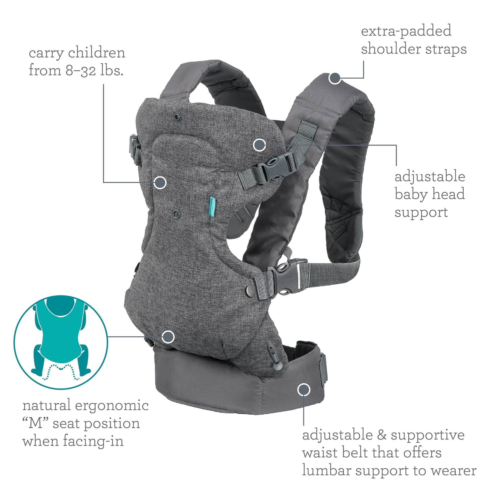 Infantino 200-183 Portabebés Convertible 4 en 1, Color Gris