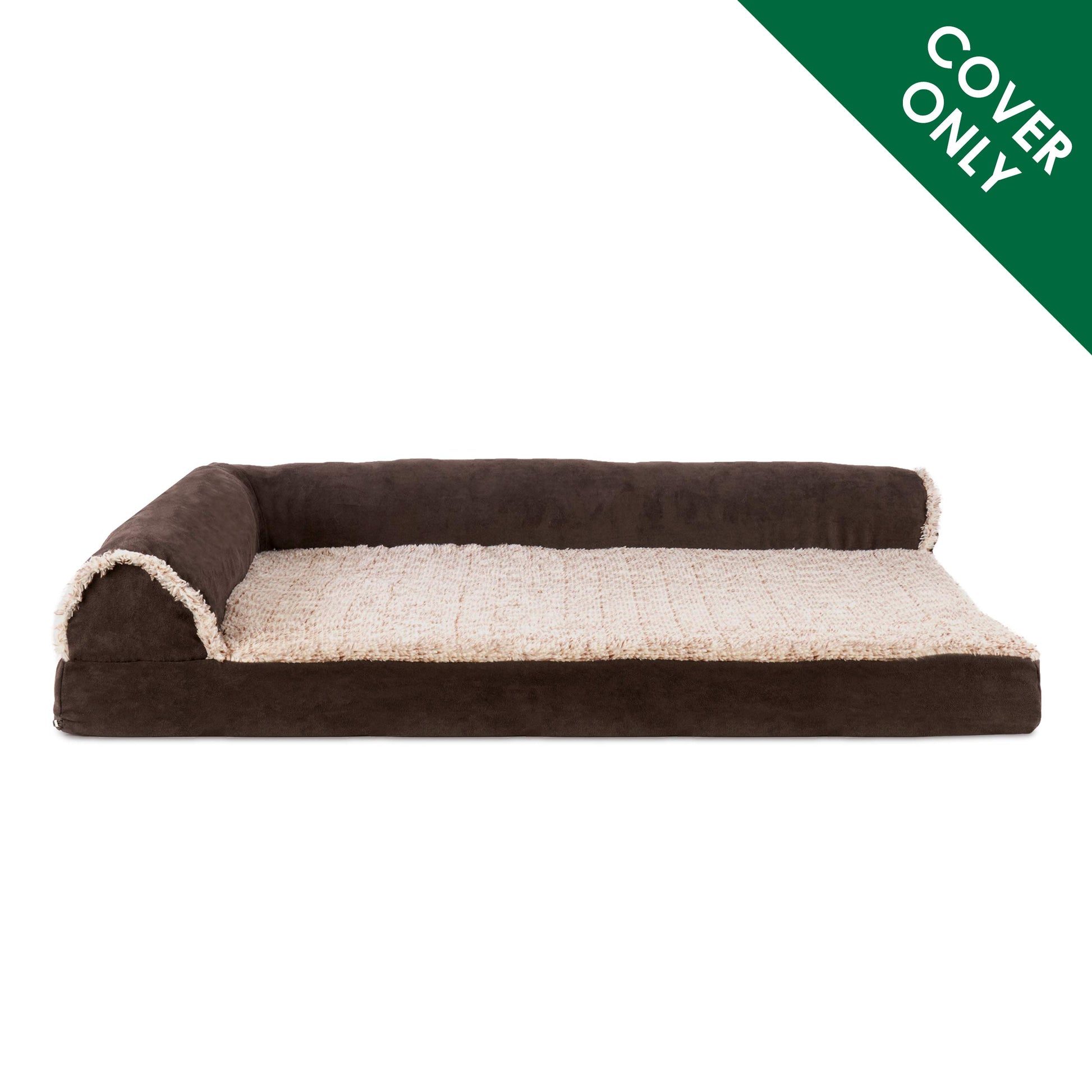 Furhaven Funda de Cama de Repuesto para Mascotas, sofá de Dos Tonos de Piel de Felpa y Gamuza Lavable, Funda de Cama para Perro, Espresso, Jumbo (XL)