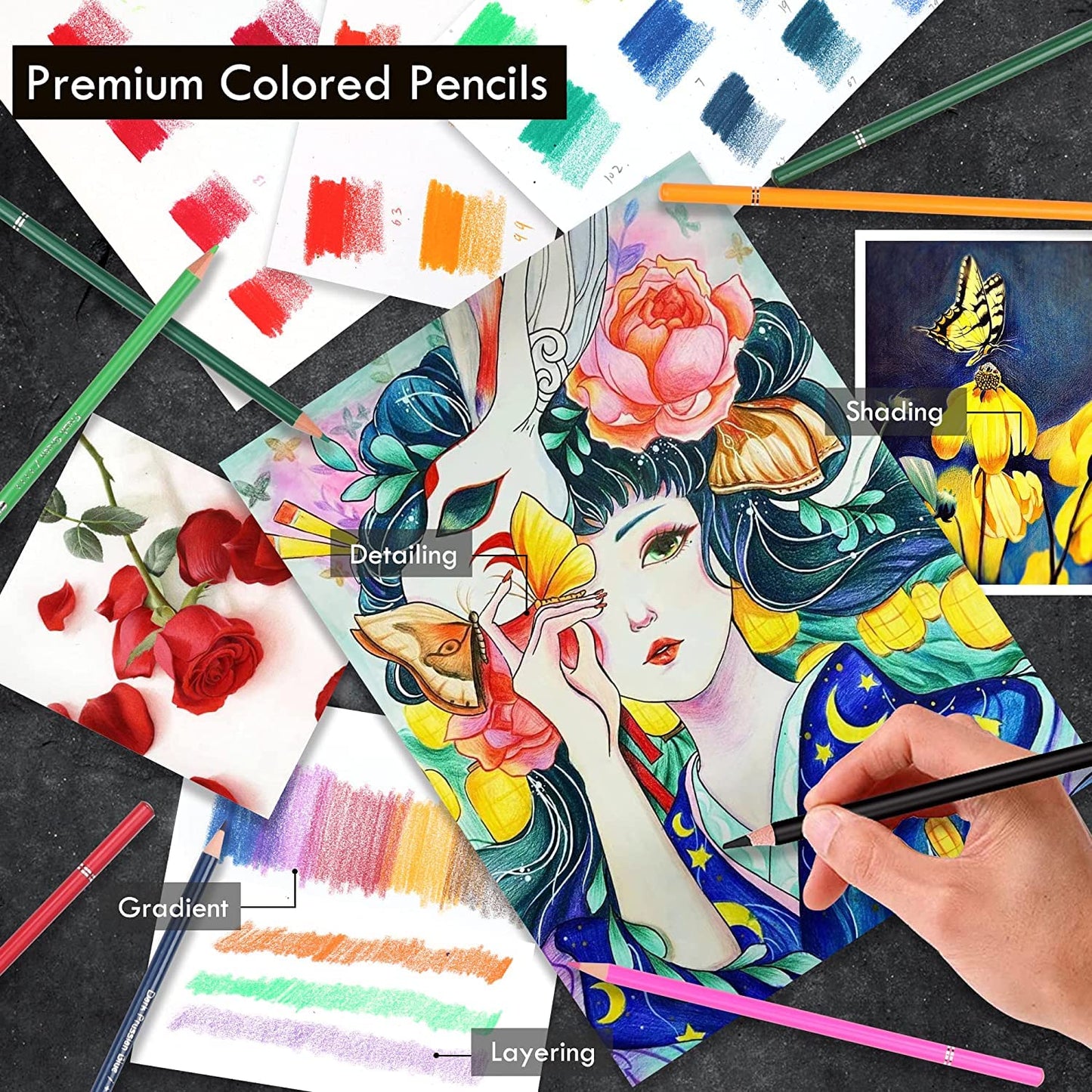 Ccfoud 180 Lápices de Colores, Juego de Dibujo Profesional, Numerados, Lápices de Colores de Núcleo Suave Para Adultos, Sombreado, Coloreado, Mezcla y Capas