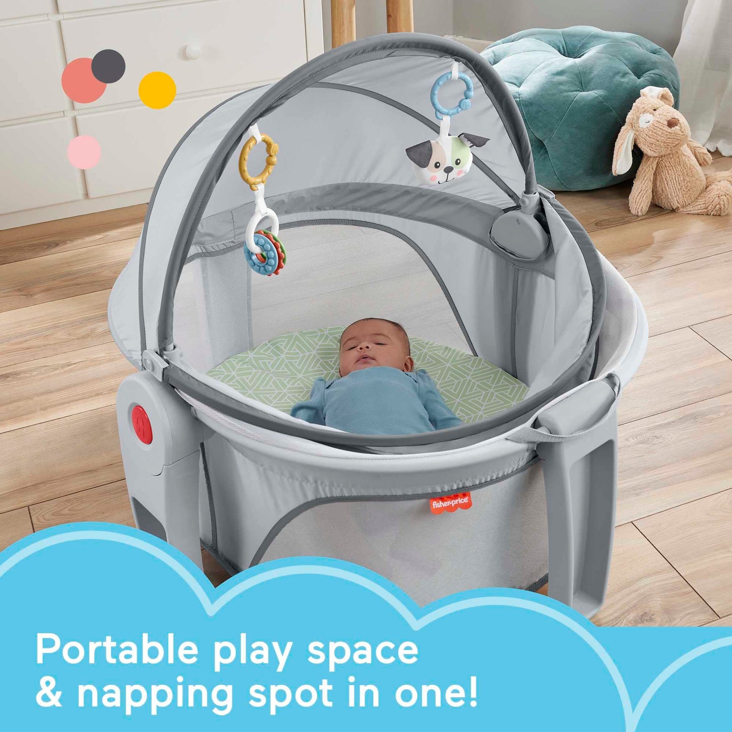 Fisher-Price - Cúpula portátil para bebé, Espacio de Juego de Viaje con Juguetes para recién Nacidos y Dosel, perfección para Cachorros