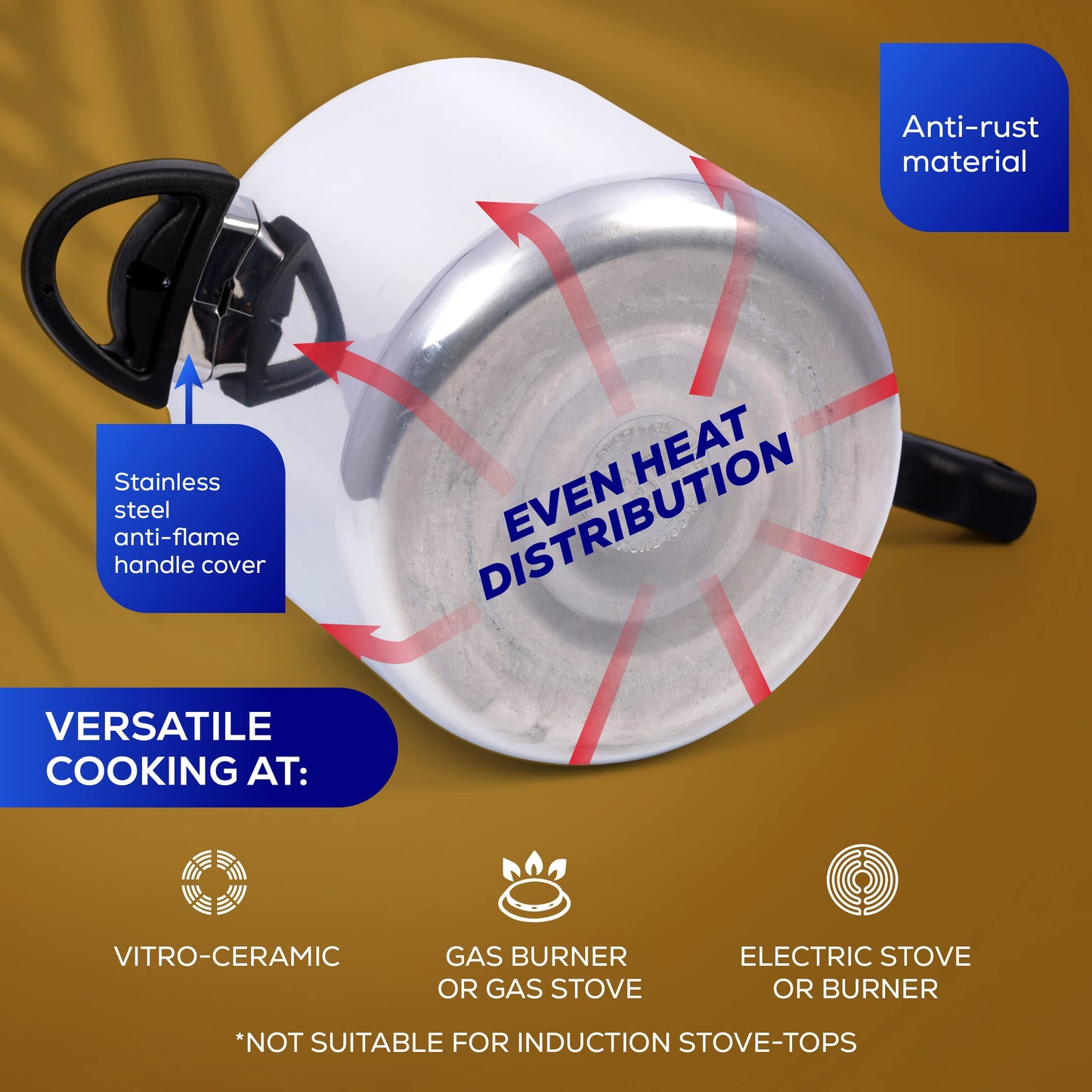 Olla de Presión Universal Aluminio Antioxidante Plata Distribución Uniforme del Calor 4.5 Litros