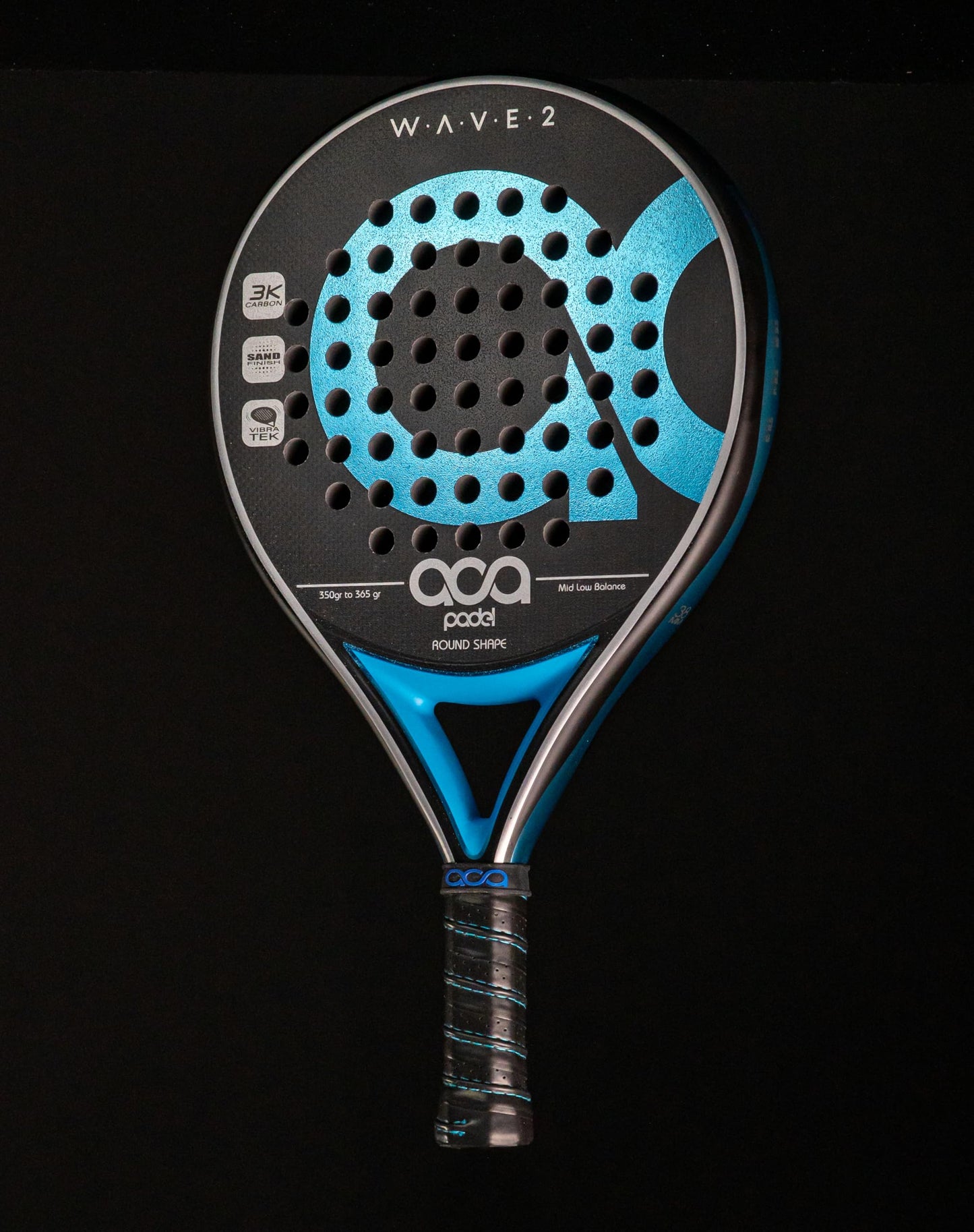 Pala de Padel Aca Carbono 3K Redonda Acabado Arena Goma Soft Blackeva