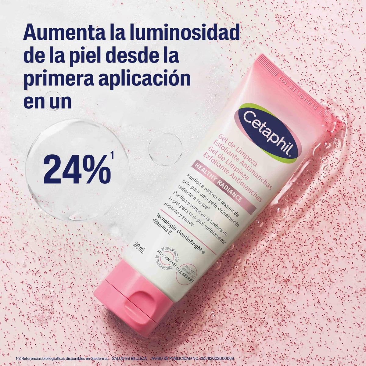 CETAPHIL® HEALTHY RADIANCE Gel de Limpieza Exfoliante Iluminador, Tecnología Gentle Bright, Microesferas de jojoba Vitamina E, Elimina Impurezas y células muertas, 100 ML, Para Todo Tipo de Piel