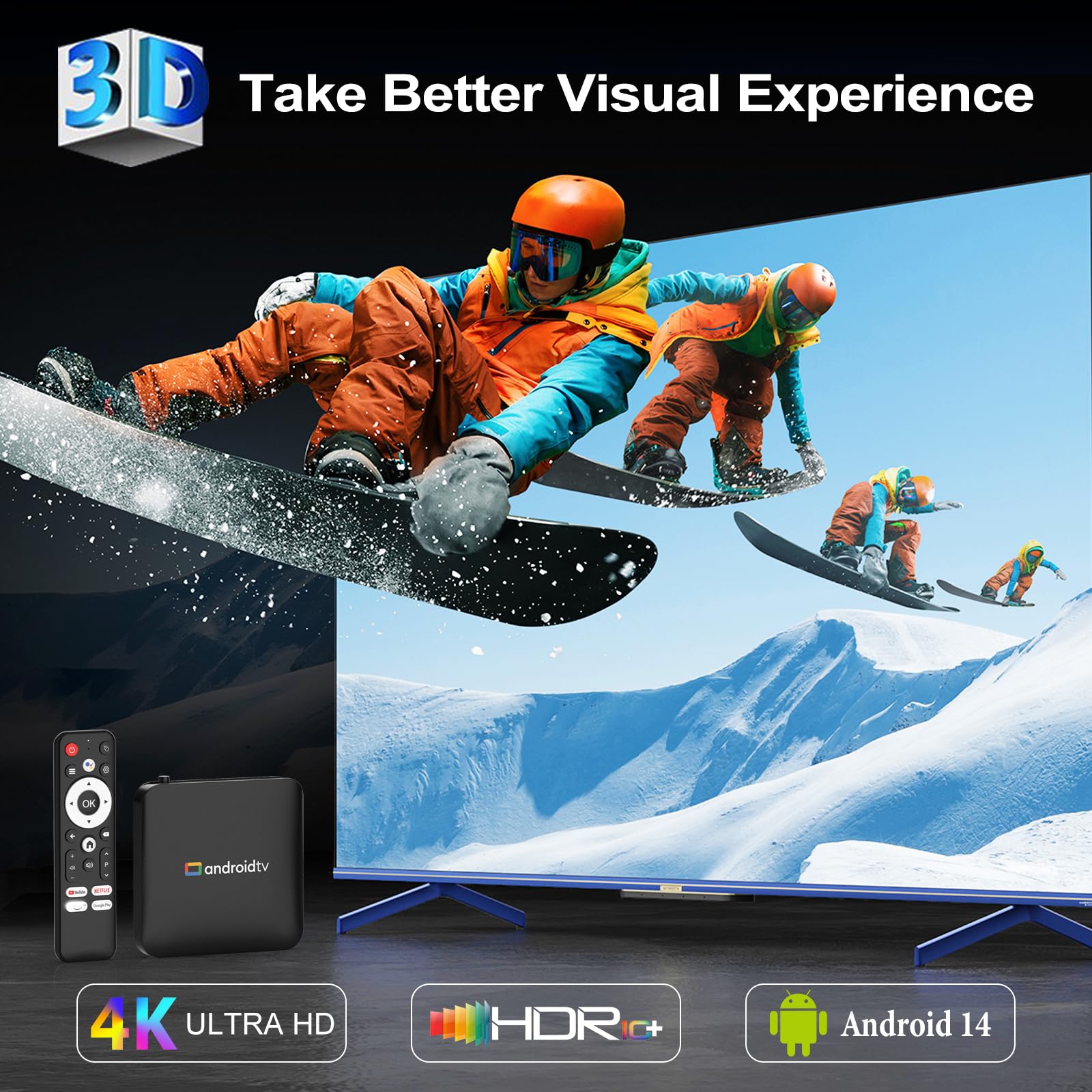 H96 Max Android 14.0 TV Box 64bit 2GB RAM 16GB ROM Amlogic S905L3 100M Ethernet WiFi6 Dual-WiFi 2.4G/5G 4K BT5.x USB TV Box