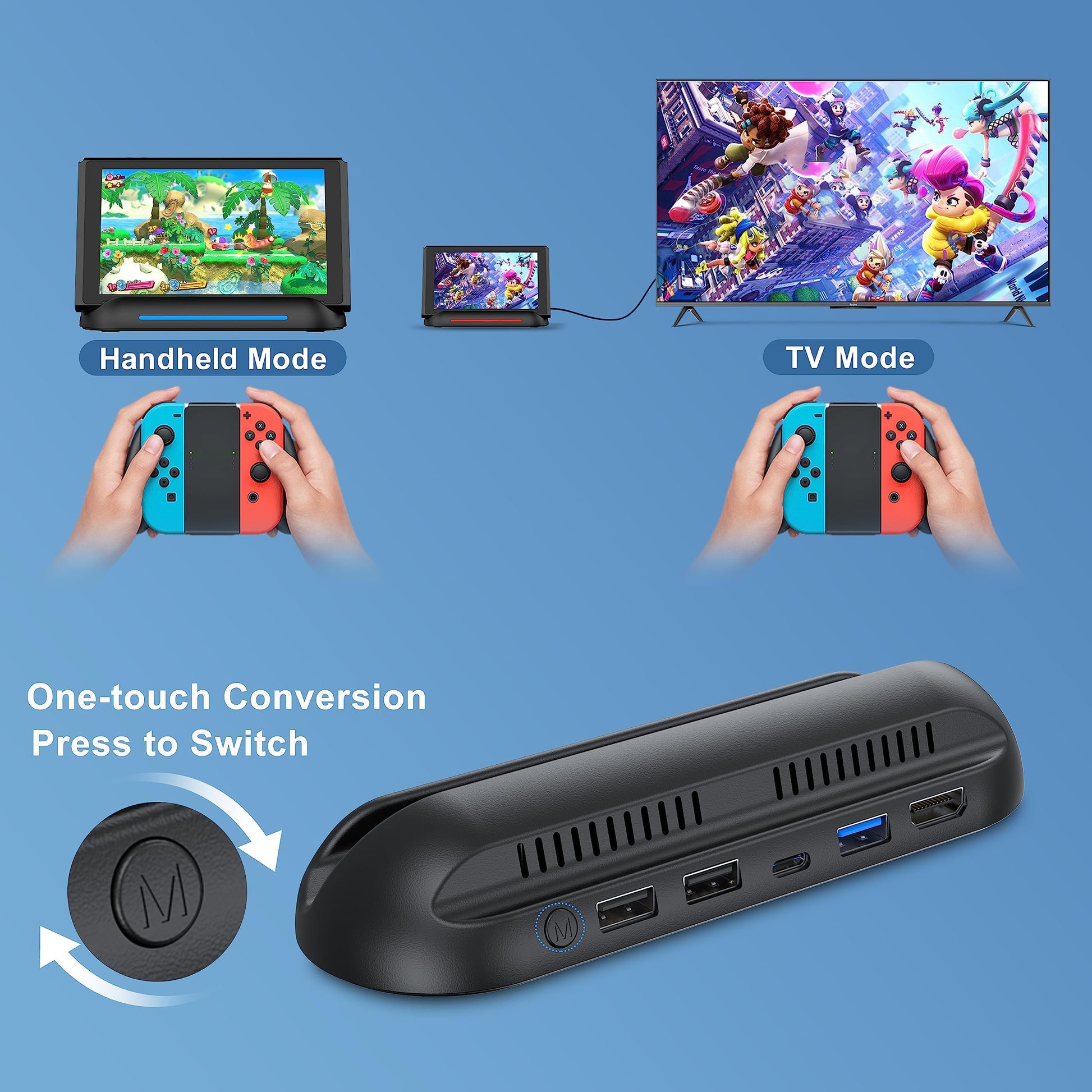 RREAKA Switch Dock for OLED Nintendo Switch, Portable 4k HDMI TV Dock Hub Adapter with HDMI USB 3.0 Port and USB c Charging, Travel Docking Station for Nintendo Switch