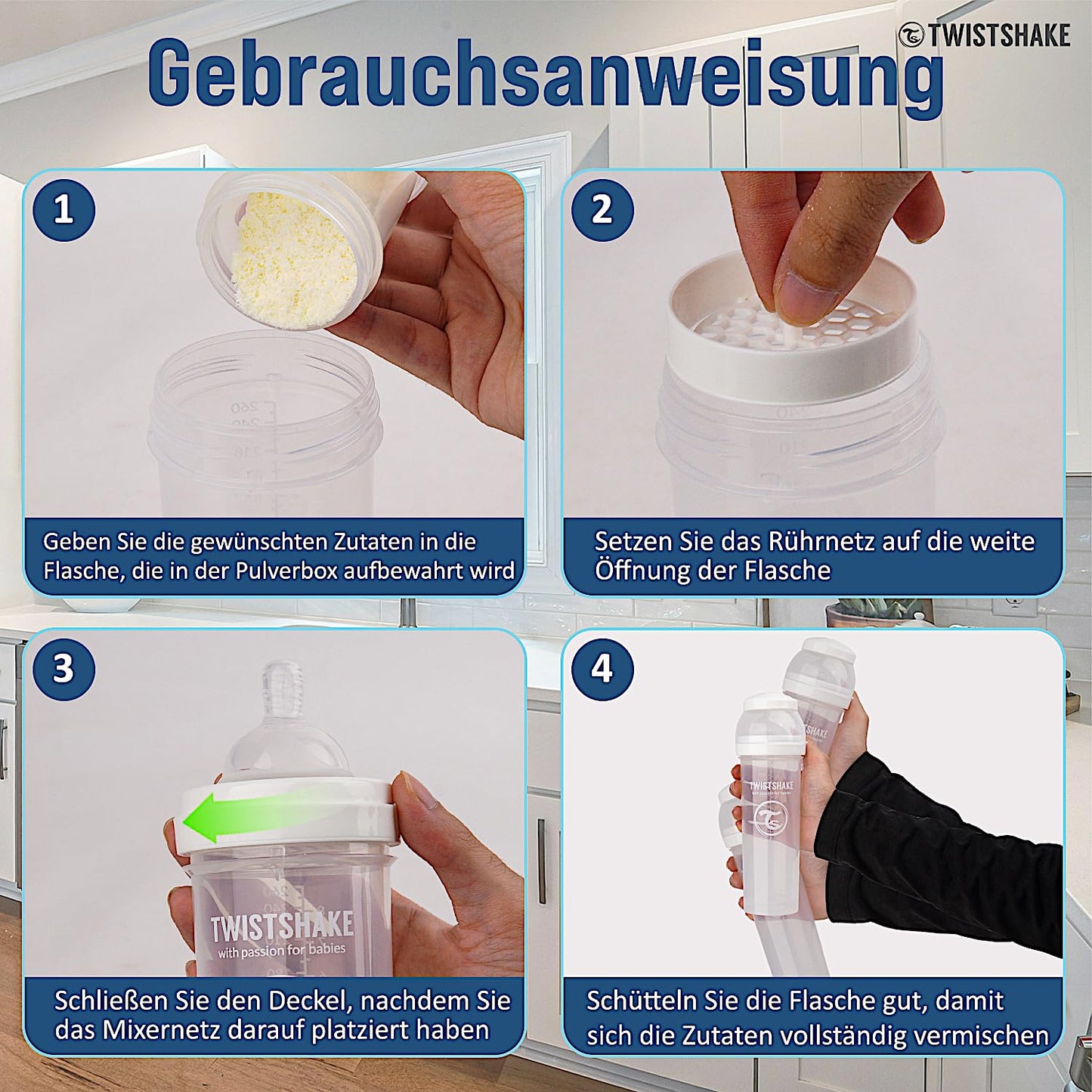 Biberón Anticólicos Twistshake Blanco de 330 ml con Tetina de Silicona Similar al Pecho para Lactancia Normal