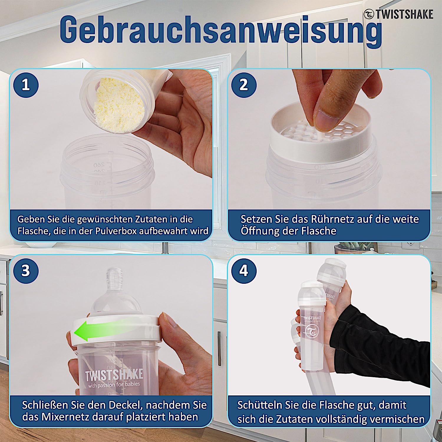 Biberón Anticólicos Twistshake Blanco de 330 ml con Tetina de Silicona Similar al Pecho para Lactancia Normal