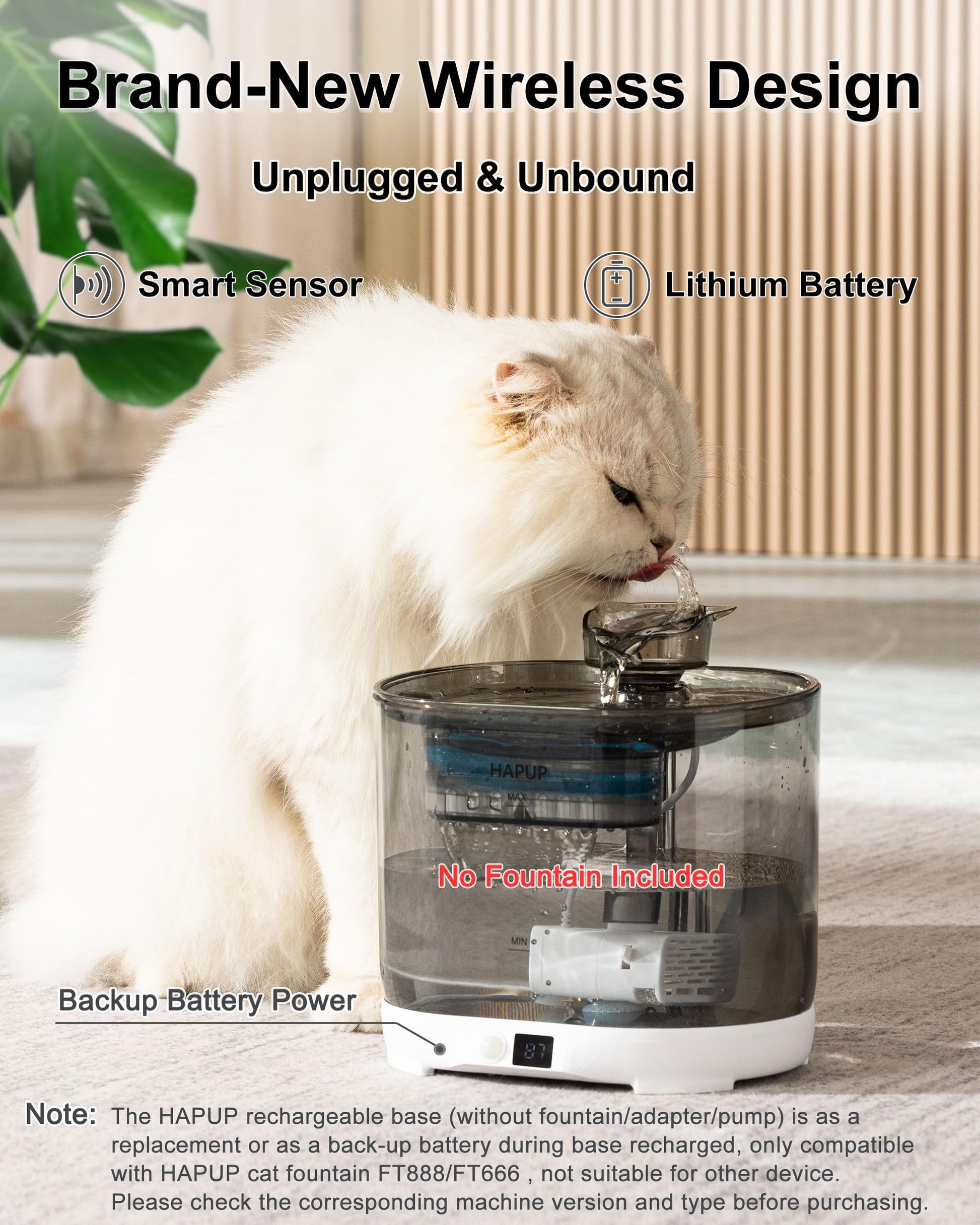 HAPUP Base de Carga Separada de Fuente para Gatos con Sensor Fuente Agua Gatos Batería de Repuesto Bebedero Gatos Automatico Fuente para Gatos sin Cable 2,2L Oval