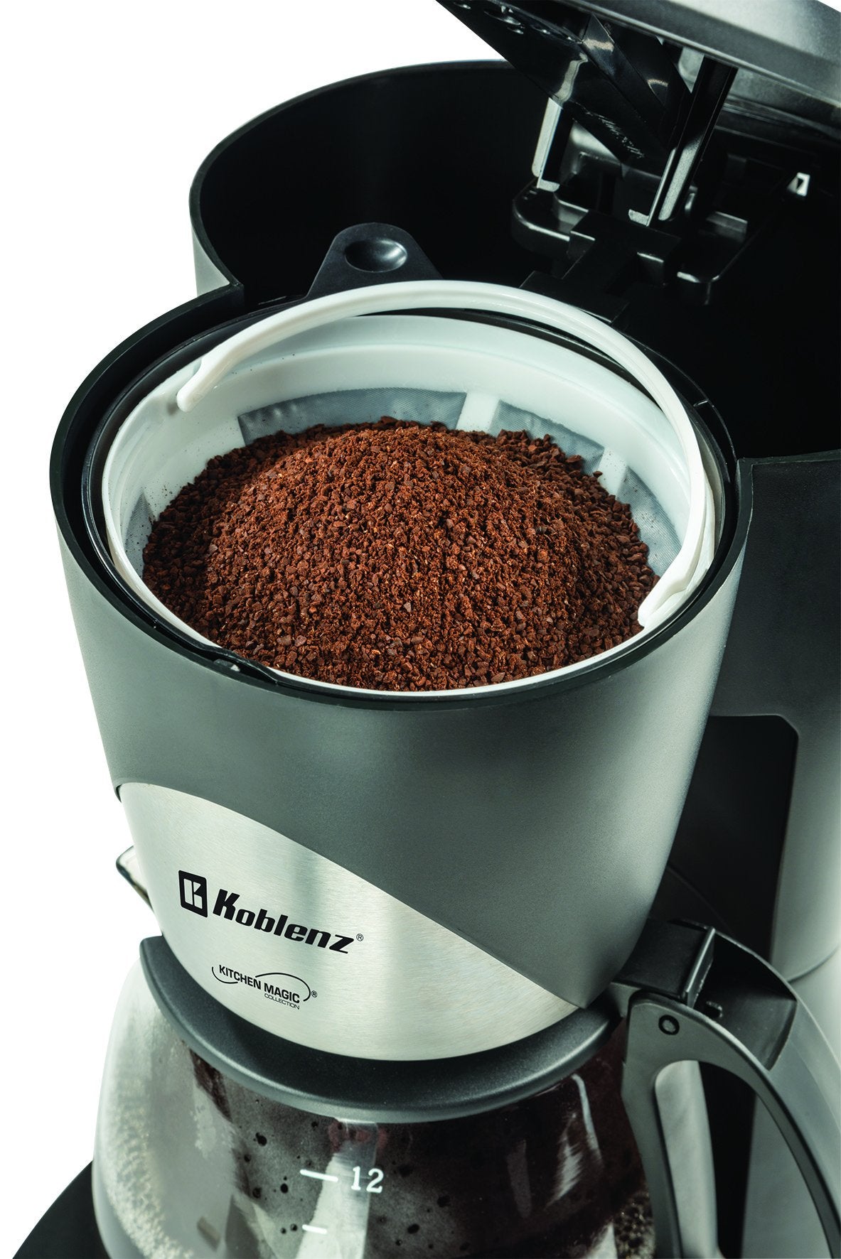 Koblenz Cafetera de Goteo Koblenz para 12 Tazas, 1.5 L, Programable con Timer y Display Digital, 1000 W, Función Antigoteo, Jarra de Vidrio, Filtro Lavable, Negro con Acero Inoxidable (CKM-212 PIN)