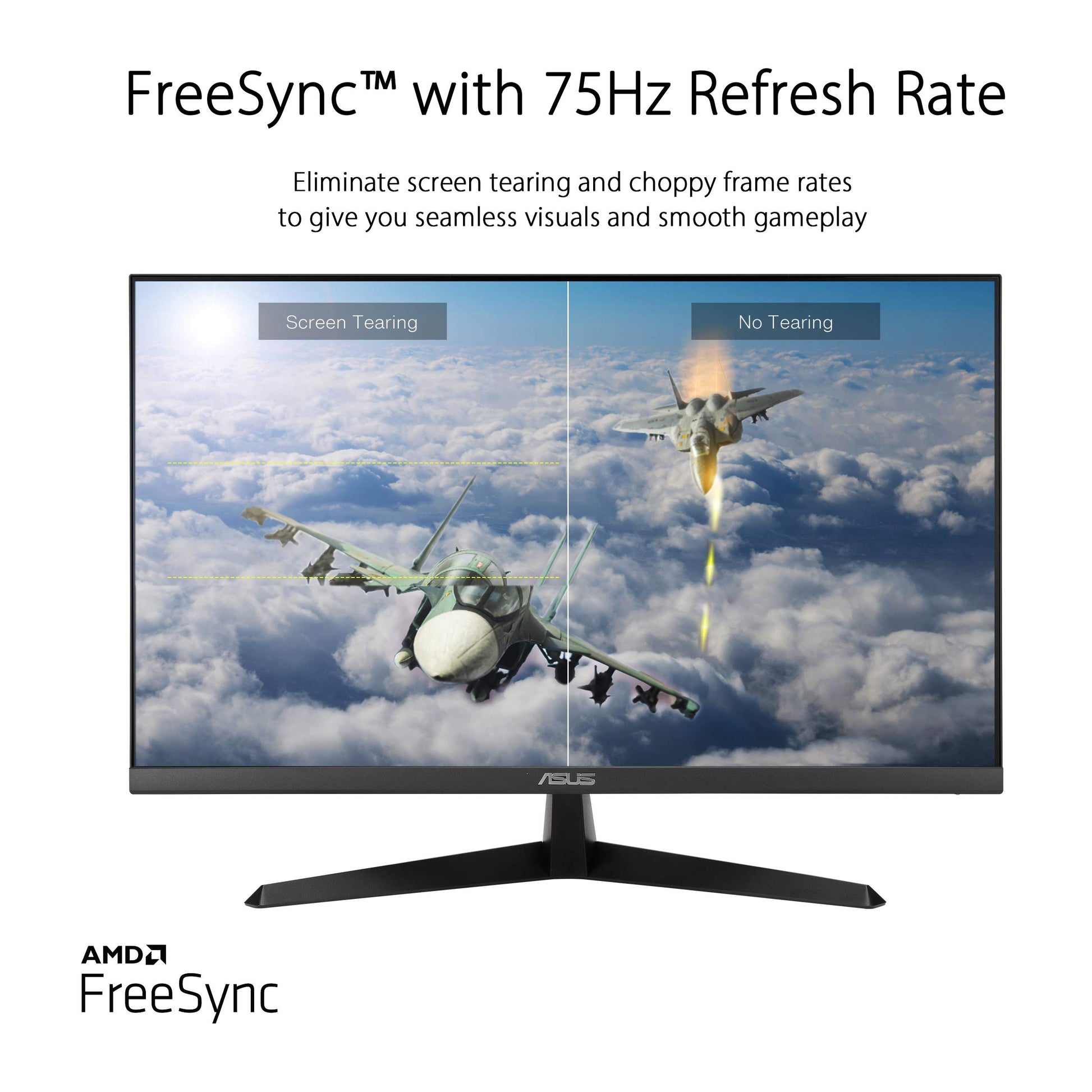 Asus Monitor Eye Care Plus 27" VY279HE, FHD, 1080p, IPS, 75Hz, 1ms, FreeSync, aumento de color, filtro de luz azul, sin parpadeo y tratamiento antibacteriano patentado
