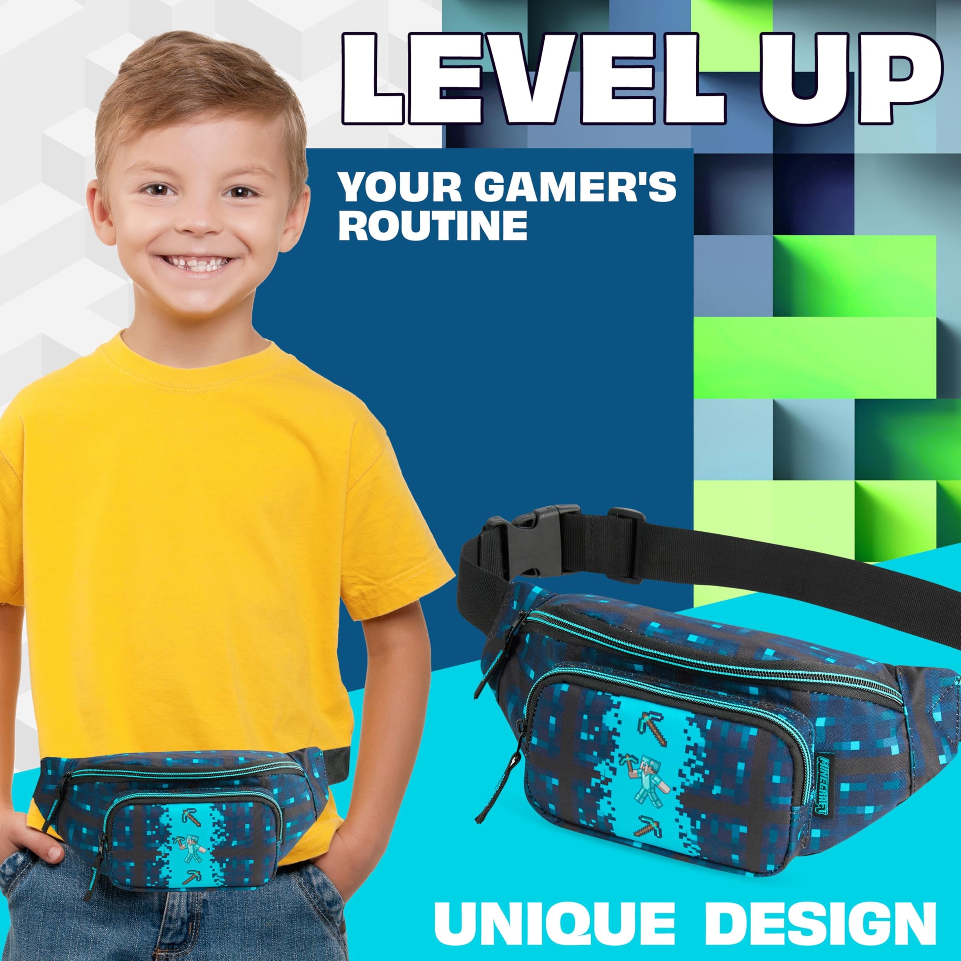 Riñonera Minecraft Azul con Correa Ajustable de Creeper para Niños