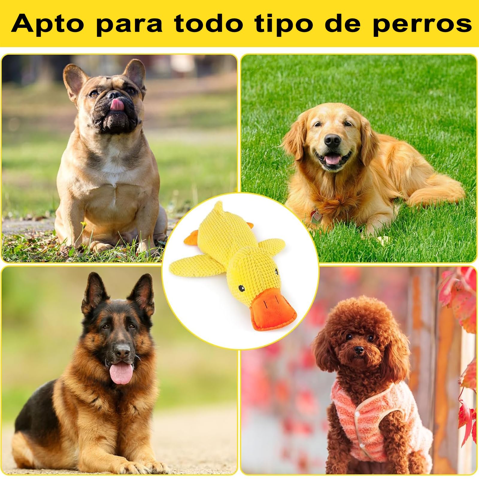 LICHENXI Pato Calmante para Perros2PK, Juguete para Perros Pato, Peluche Interactivo para Mascota Mordible con Sonido Chirriante; Juguete para Masticar y Jugar para Perros de Todas Las Razas y Tamaños