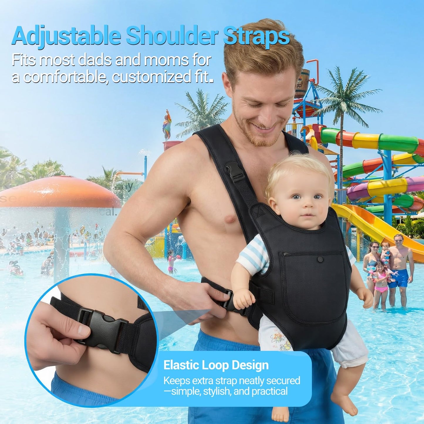 Portabebés de neopreno para bebés recién nacidos a niños, ergonómico e impermeable para el pecho con correas ajustables, transpirable y ligero, equipo de uso para verano, piscina, natación y playa