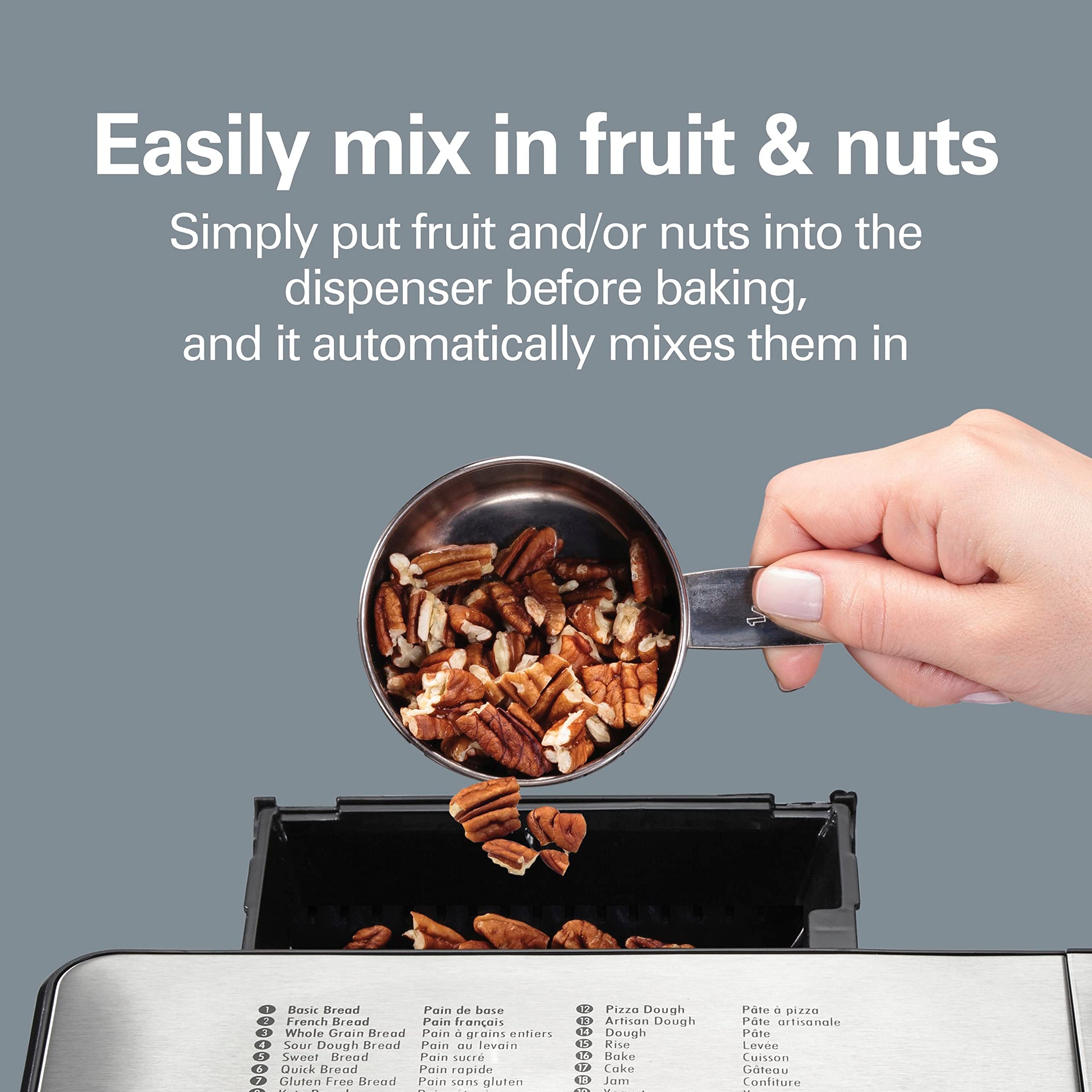 Hamilton Beach 29890 Máquina para hacer masa y pan de primera calidad con dispensador automático de frutas y nueces, 2 libras Capacidad de pan, 21 ajustes programables, incluye sin gluten y ceto