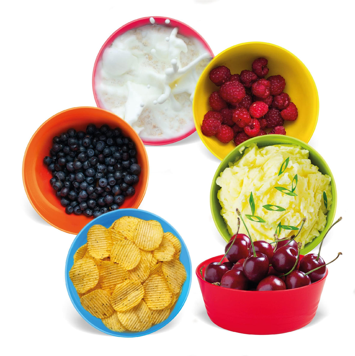 PLASKIDY - Juego de 12 cuencos de plástico para niños, aptos para microondas, lavaplatos, sin BPA, no tóxicos, 6 colores brillantes para cereales, sopa, aperitivos, para niños y niños pequeños