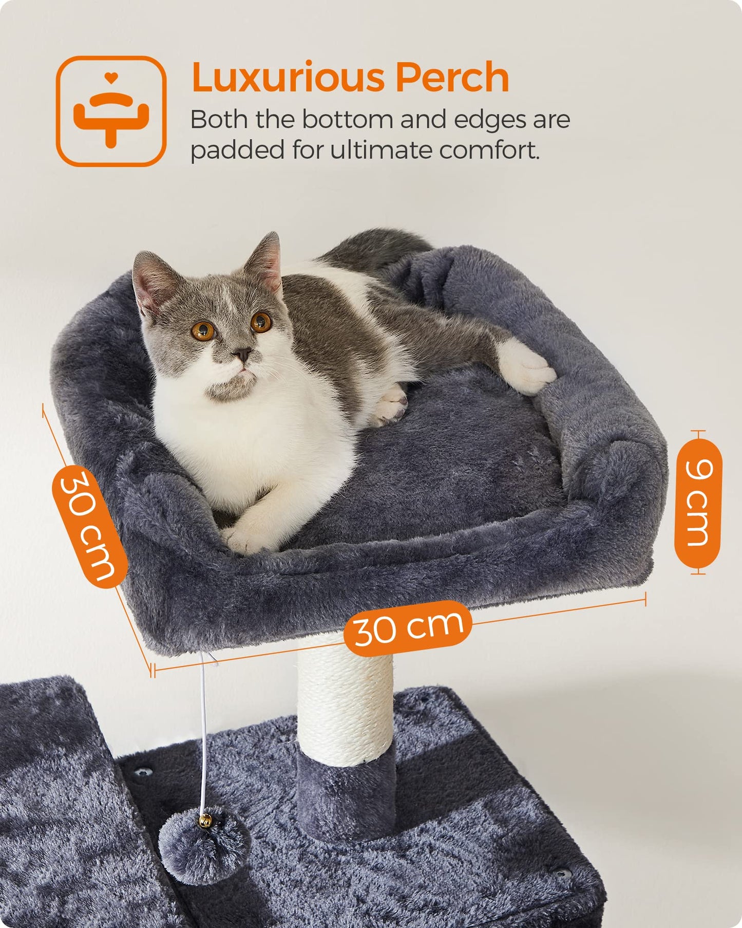 Feandrea Árbol para Gatos, Torre Grande para Gatos, 164 cm, con Hamaca, Condominio para Gatos, Gris Ahumado MPCT087G01