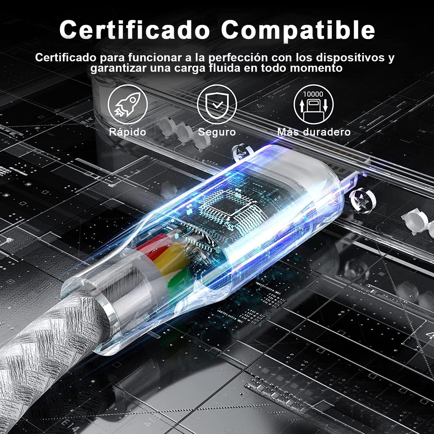 Cable de Carga USB A a Conector Compatible, 3 Pack, Carga Rápida con Nylon Trenzado, Compatible con Serie 14/13/12/11/X/Pro/Max (Gris Claro, 2M)