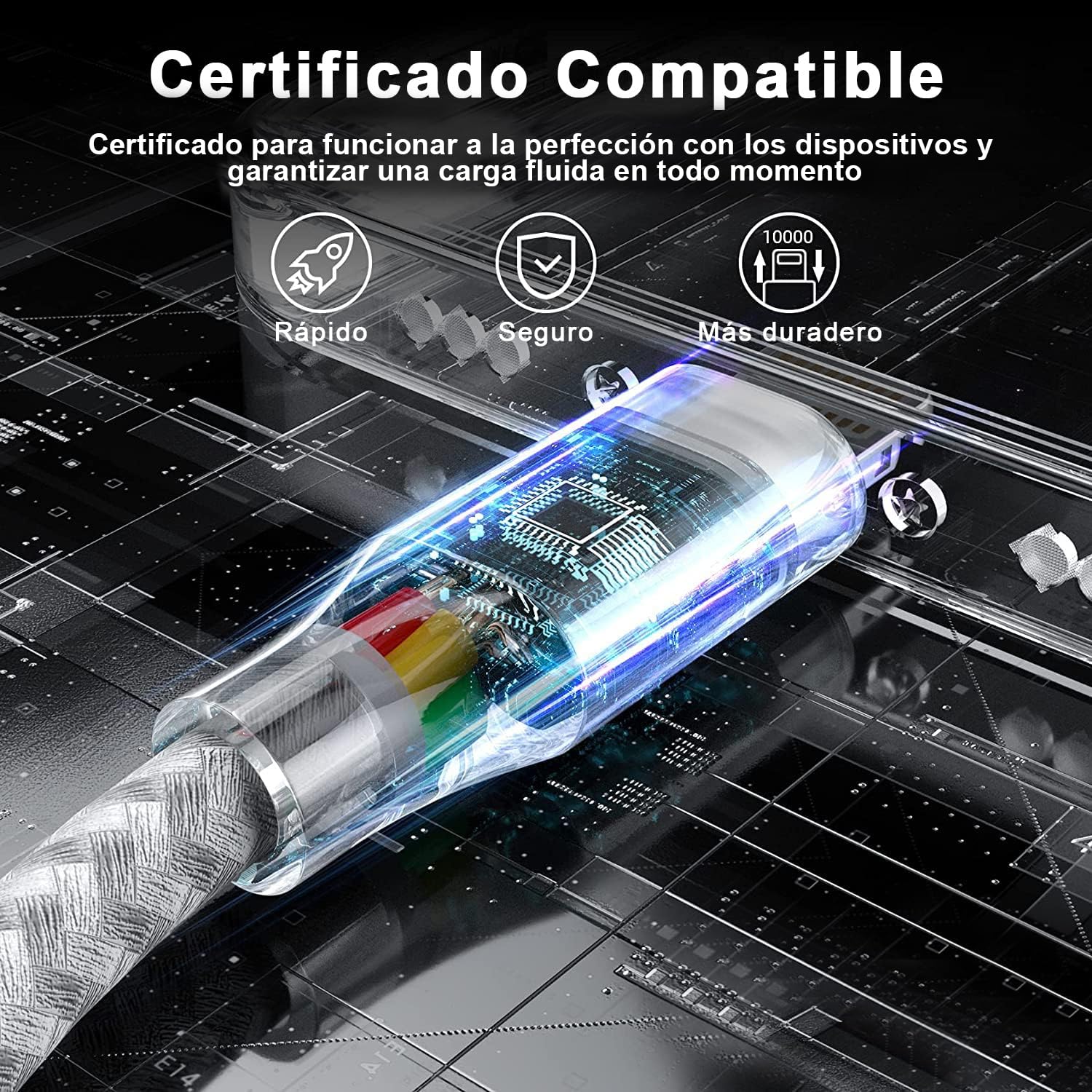 Cable de Carga USB A a Conector Compatible, 3 Pack, Carga Rápida con Nylon Trenzado, Compatible con Serie 14/13/12/11/X/Pro/Max (Gris Claro, 2M)