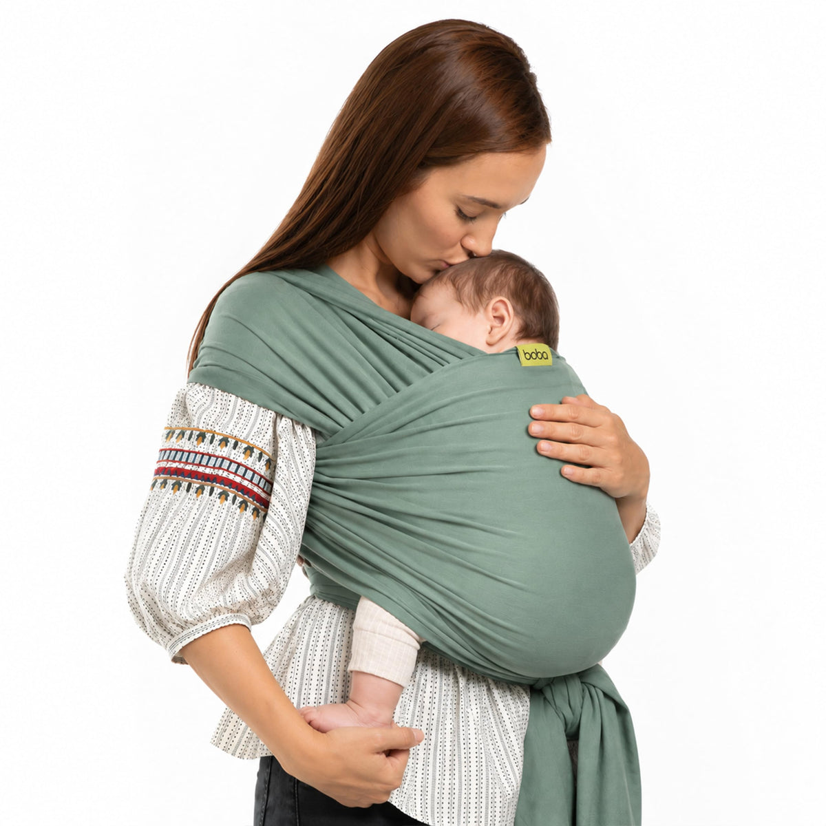 Boba - Portabebés original para recién nacidos (7-35 libras), suave, seguro, manos libres y ergonómico, ideal para una unión cómoda, nuevos padres (verde salvia)