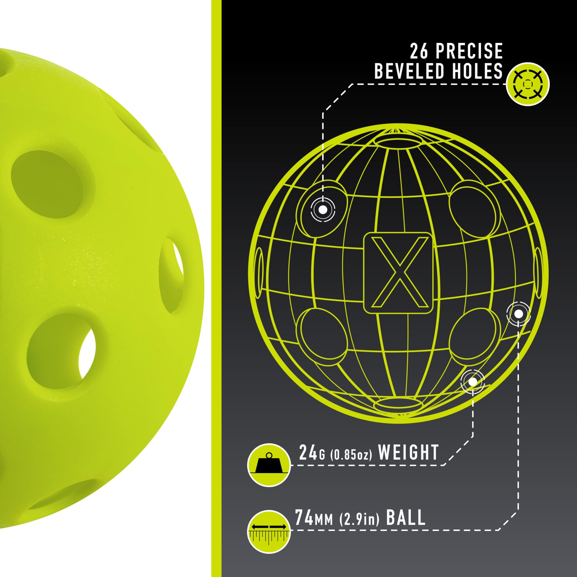 Franklin Sports X-26 - Bolas de Pickleball para Interiores - Bolas de Pickleball para Interiores - Bolas de Torneo aprobadas por Estados Unidos (USAPA) - Paquete de 3 - Verde Lima
