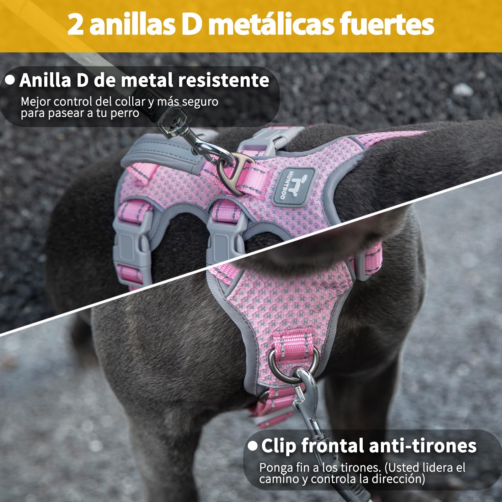 Huntboo Arnés antiescape Perros, arnés para escapistas, Totalmente Reflectante con asa Acolchada, Transpirable, Duradero, Ajustable,Ideal para Caminar, Entrenar y Correr (Rosa, XS)